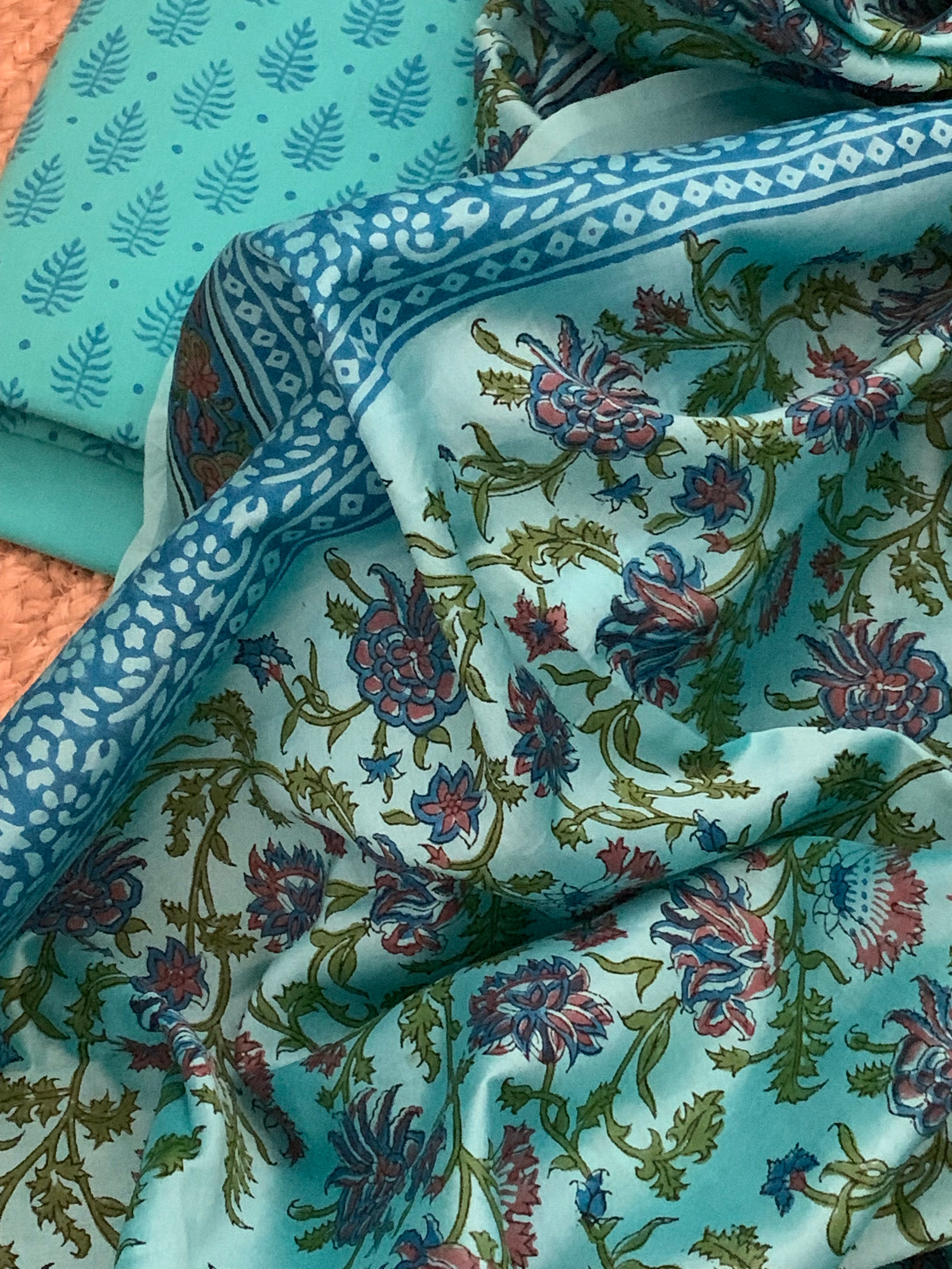 Blue Handcrafted Cotton Chanderi Suit