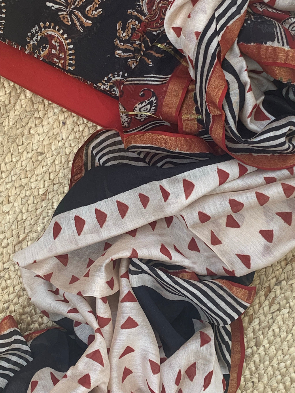 Handblock Chanderi Silk Cotton Suit