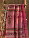 Handwoven & Handblock Printed Tussar Ghicha Saree