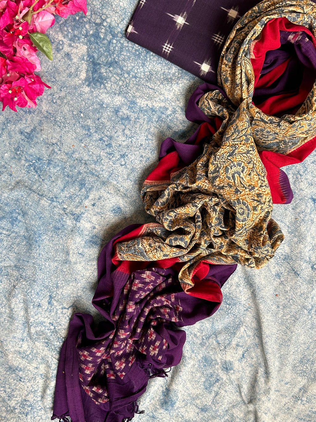 Handwoven Handcrafted Double Ikat Kalamkari Kurta Dupatta Set