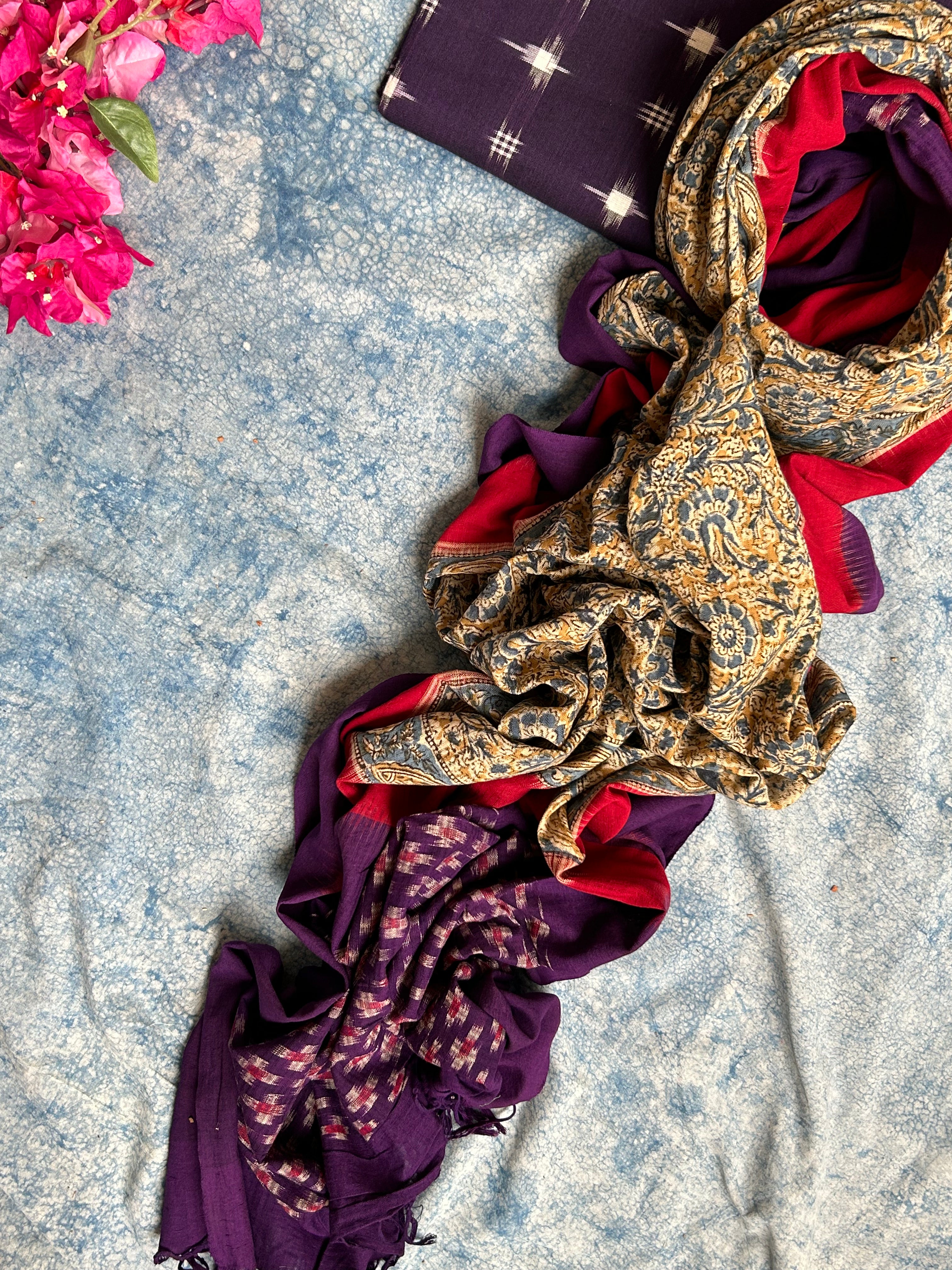 Handwoven Handcrafted Double Ikat Kalamkari Kurta Dupatta Set