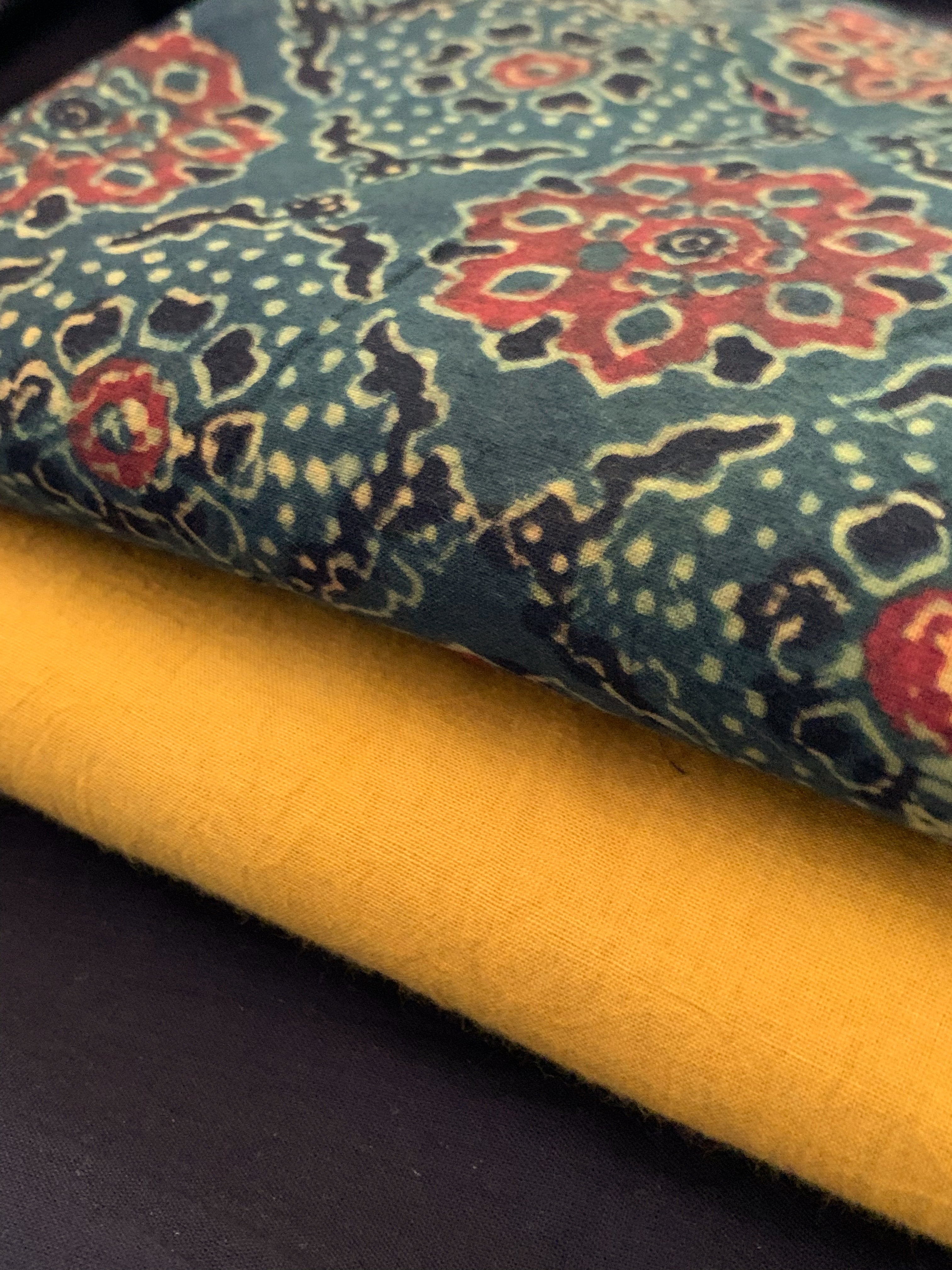 Hand Block Printed Ajrakh Natural Dyed Cotton Fabric Kurta Bottom Set