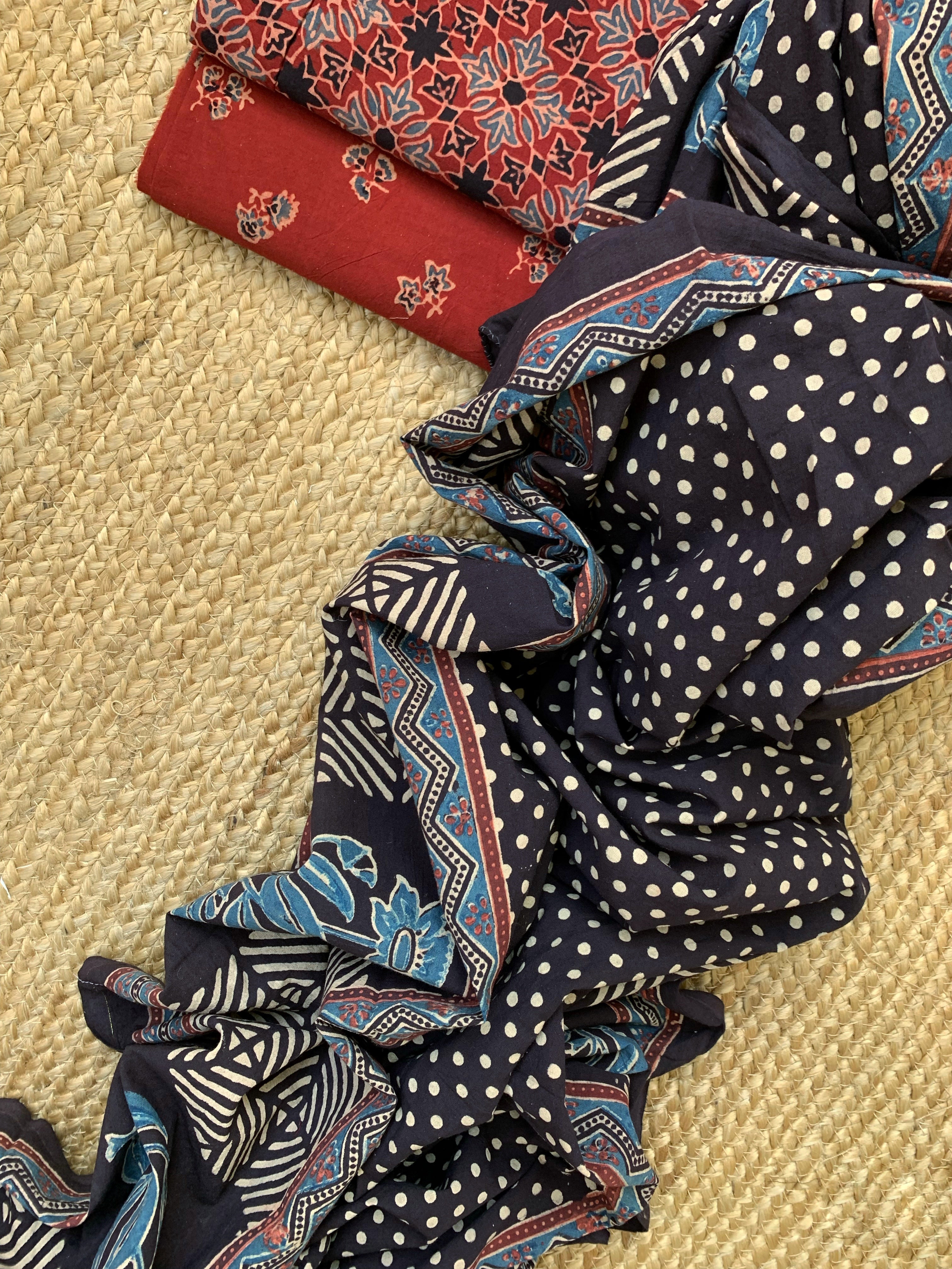 Natural Dyes Handblock Ajrakh Cotton Suit