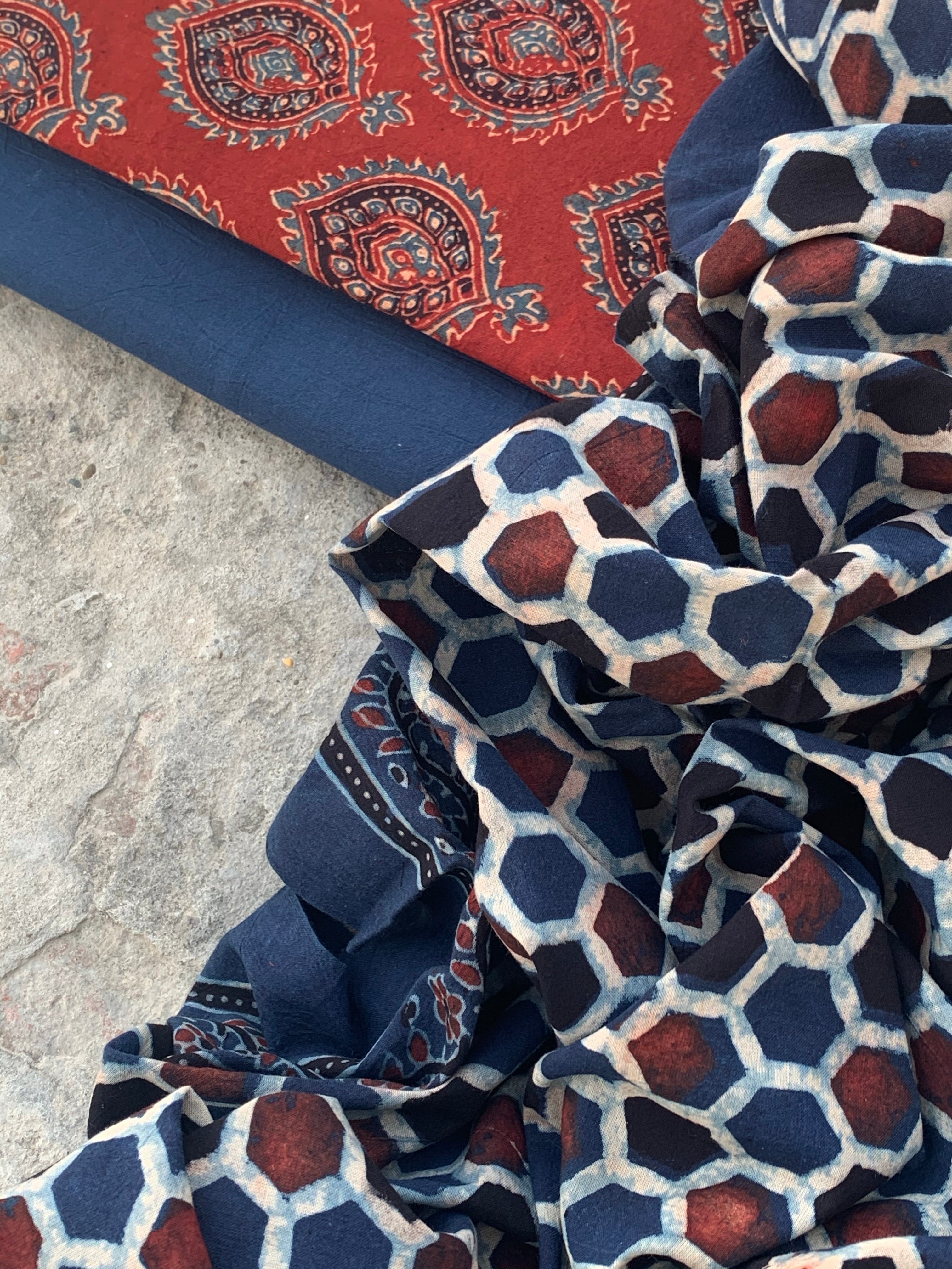 Handblock Ajrakh Cotton Suit