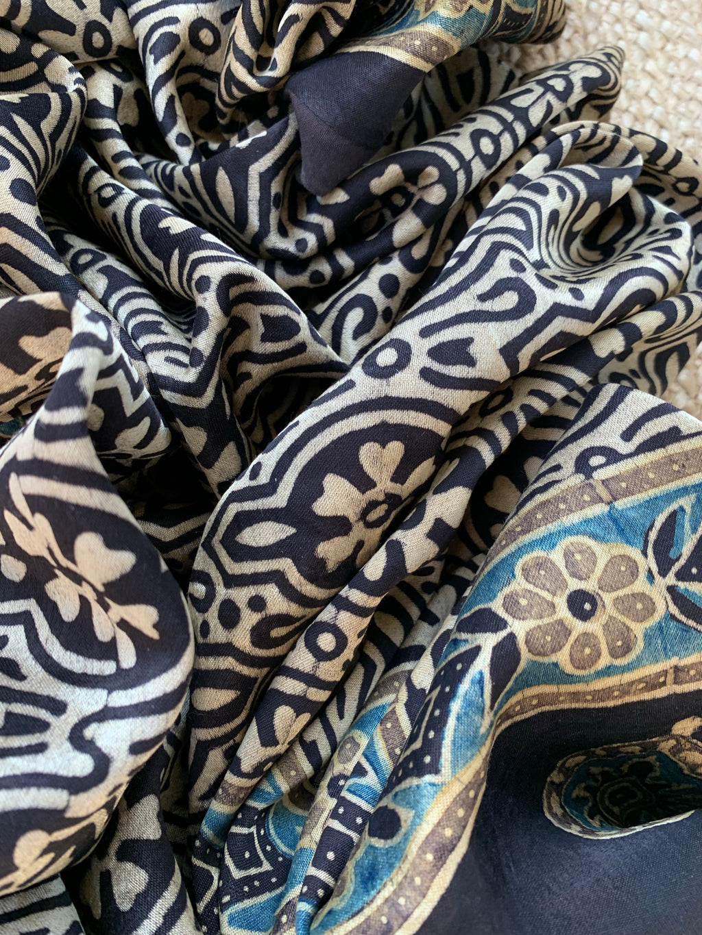 Hand Block Natural Dyes Ajrakh Mashru Silk Kurta Dupatta Set