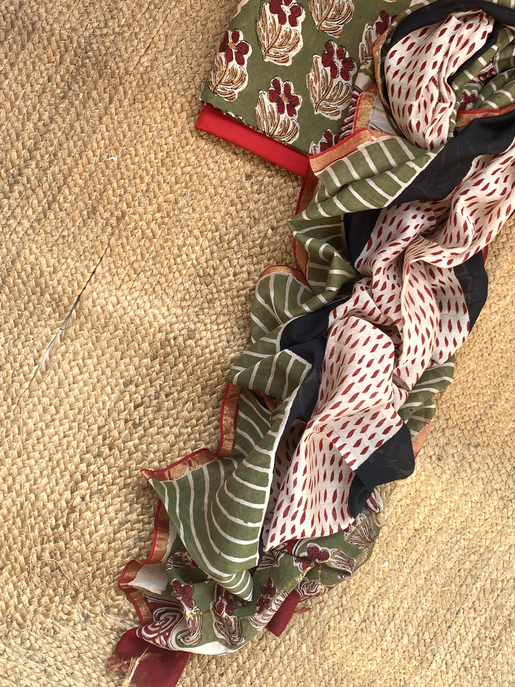 Handblock Chanderi Silk Cotton Suit