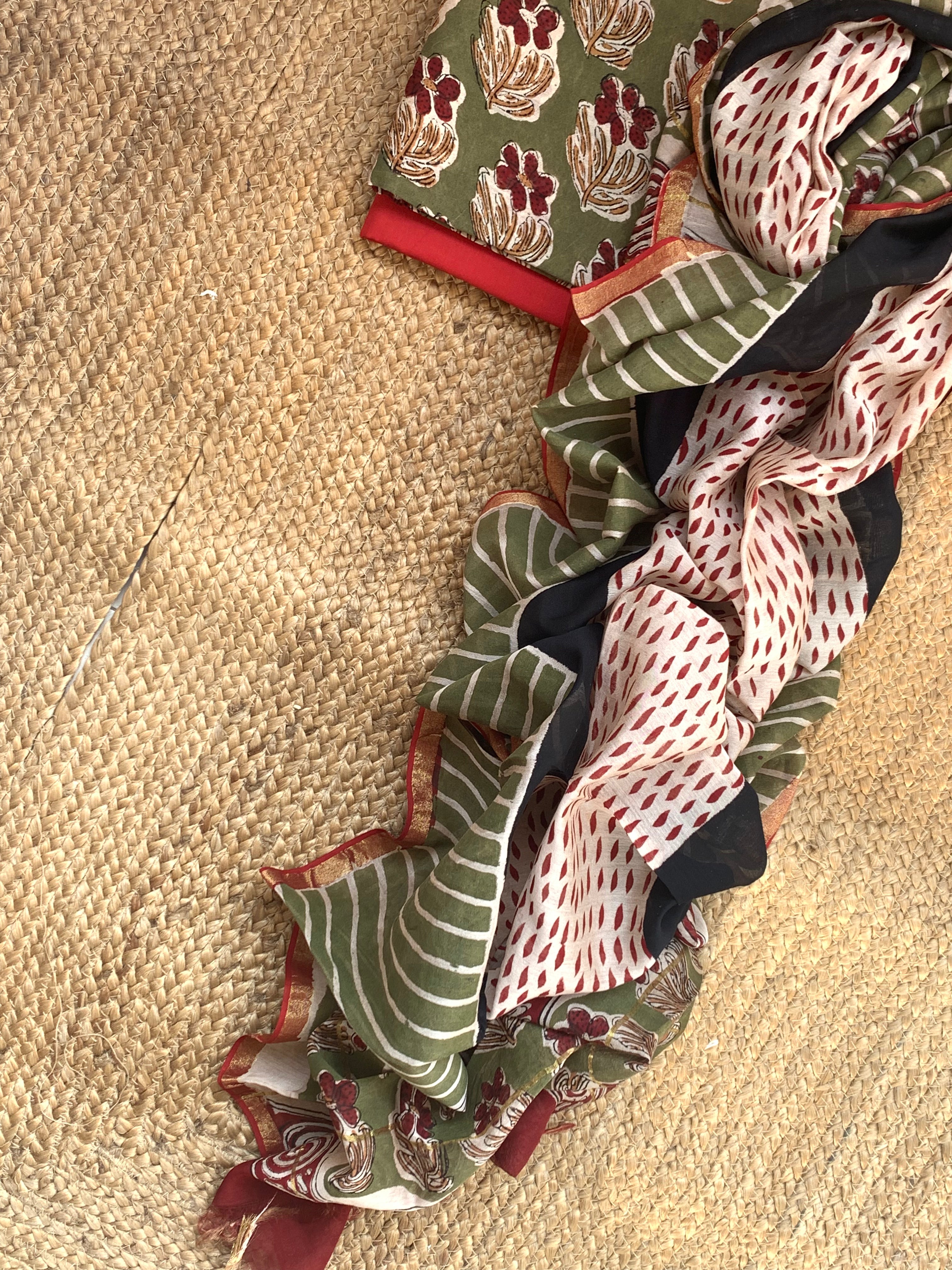 Handblock Chanderi Silk Cotton Suit