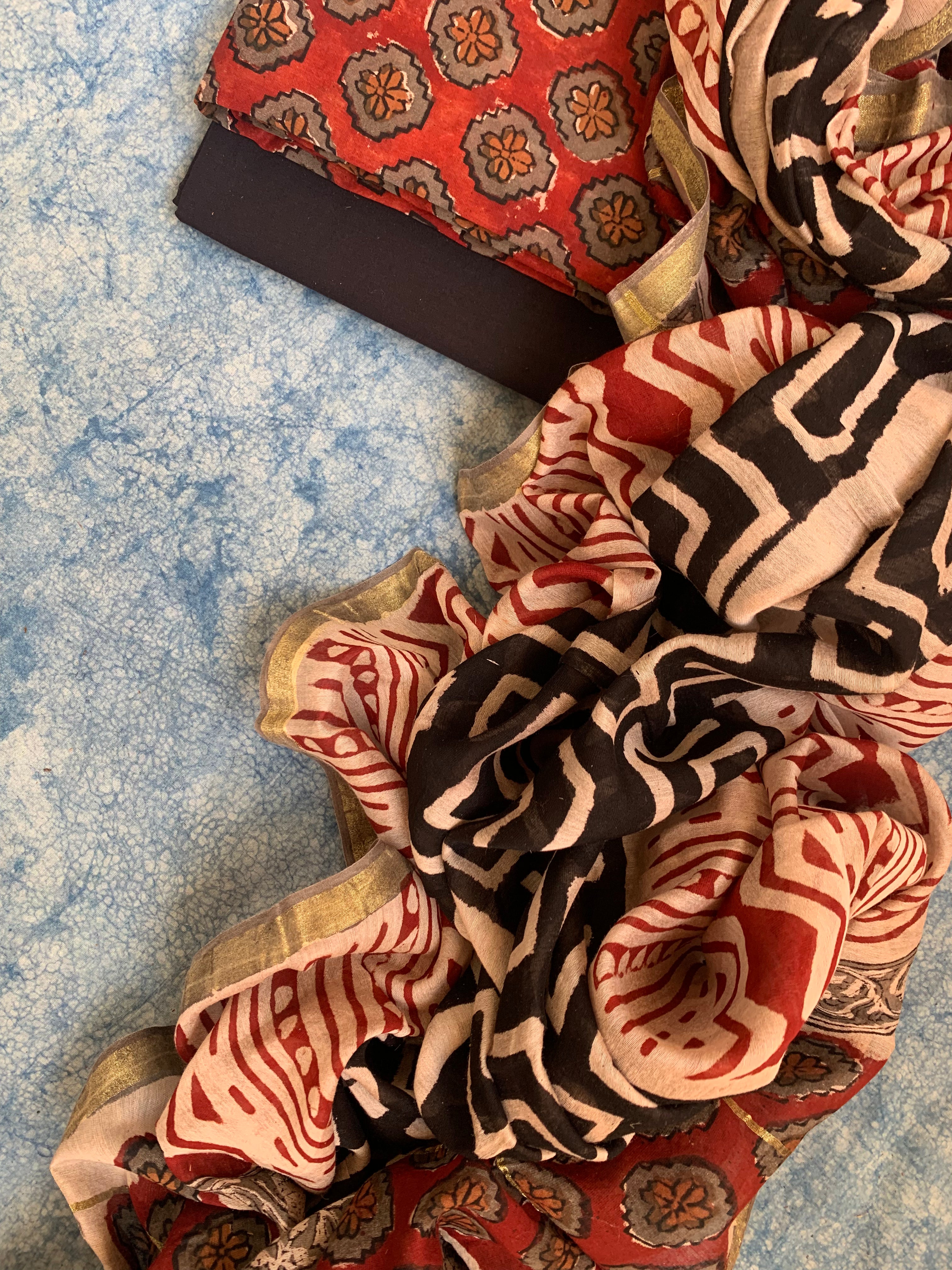 Handblock Chanderi Silk Cotton Suit
