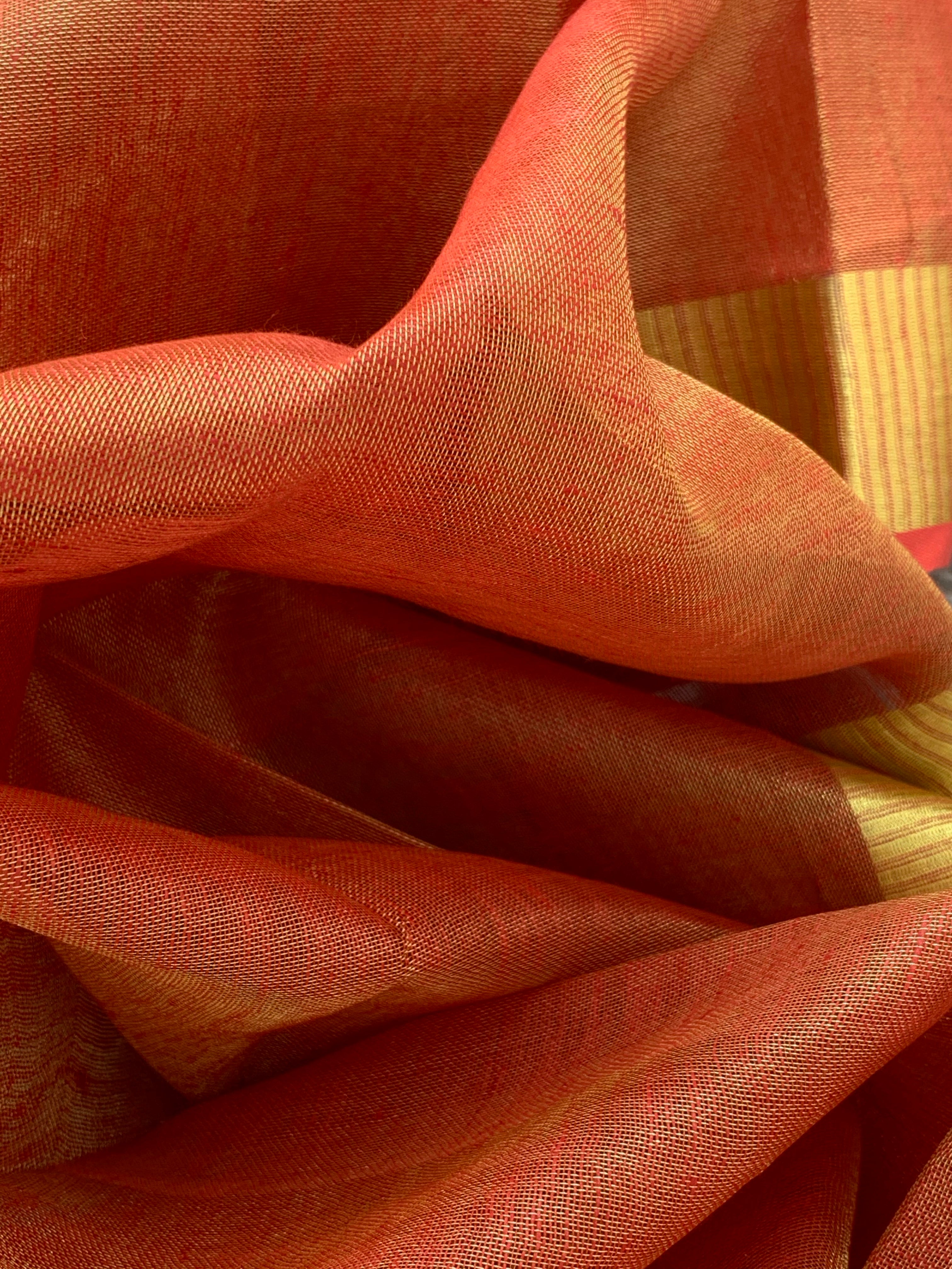 Handcrafted Linen Kurta Dupatta Set - Tomato Red
