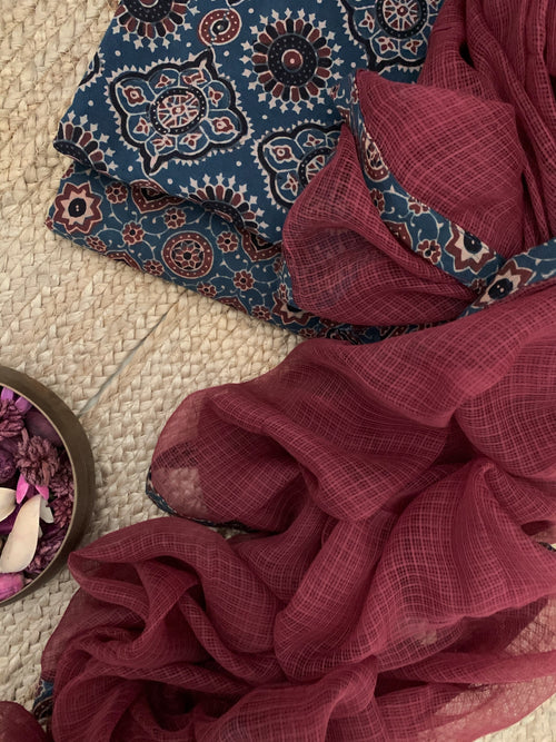 Handblock Ajrakh Cotton Kota Suit