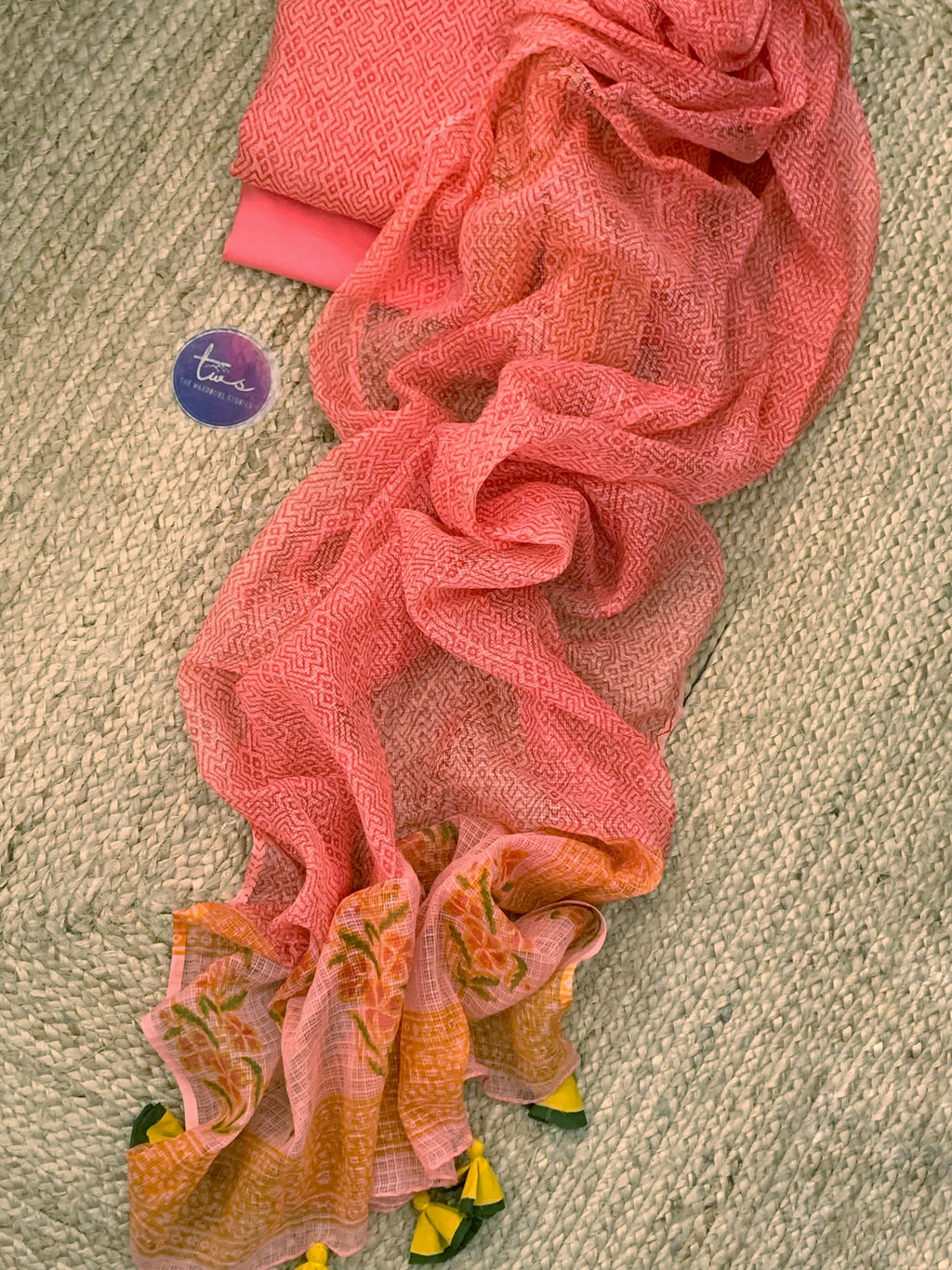 Coral Pink Handcrafted Kota Suit