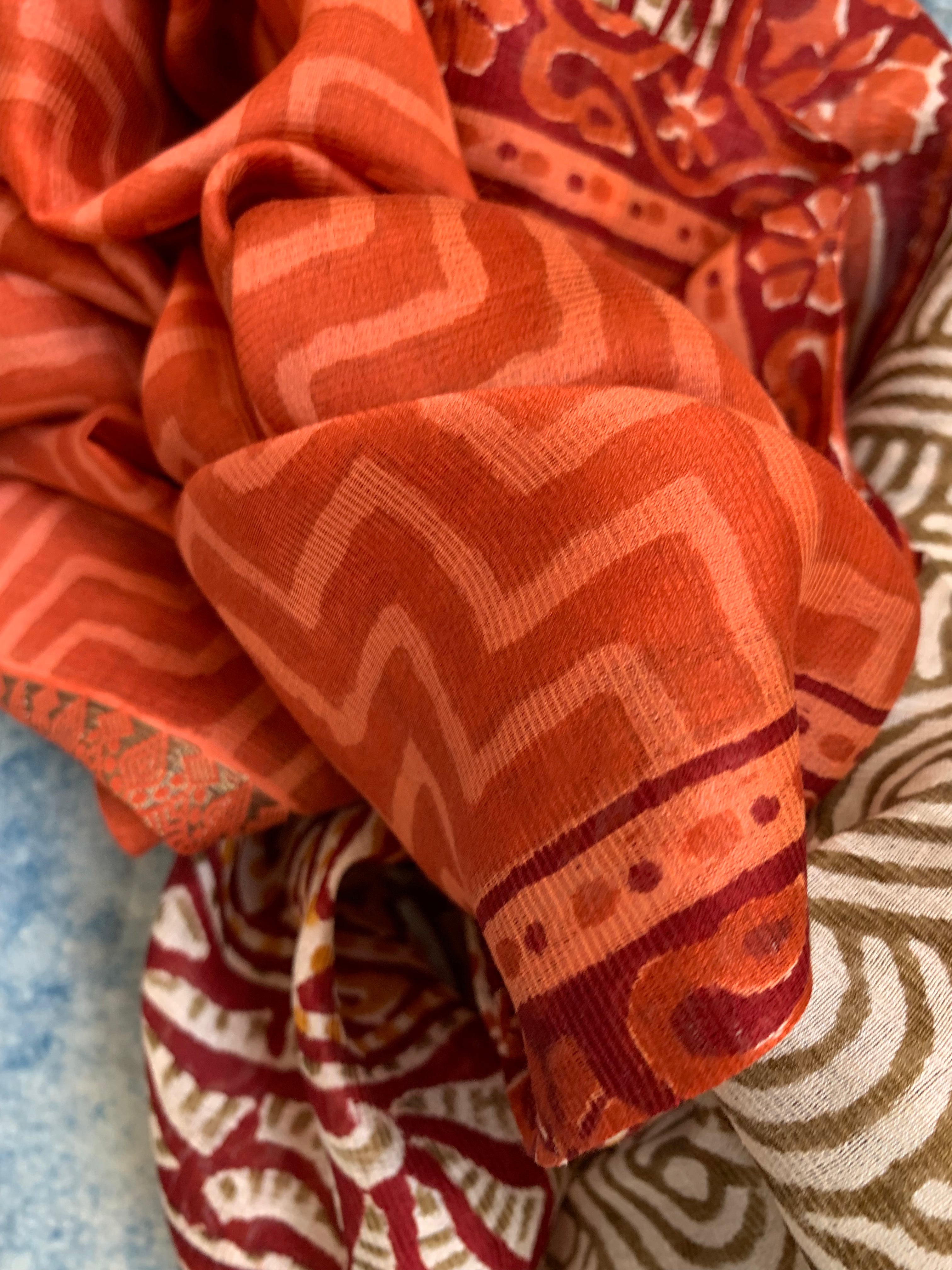 Handblock Printed Cotton Chanderi Dupatta Suit