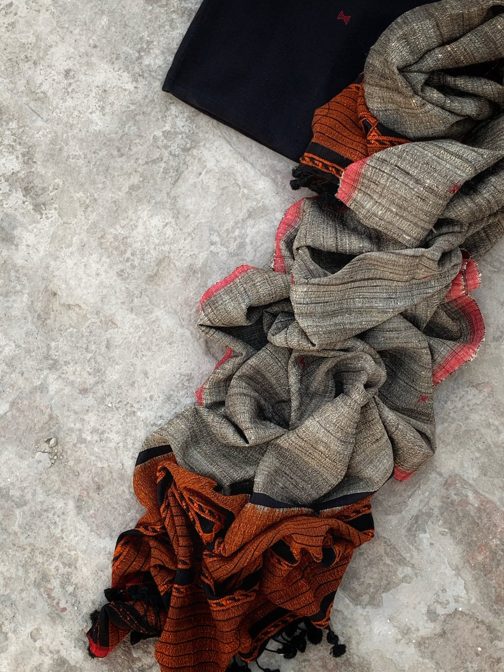 Handwoven Tussar Silk Cotton Bhujodi Kurta Dupatta Set