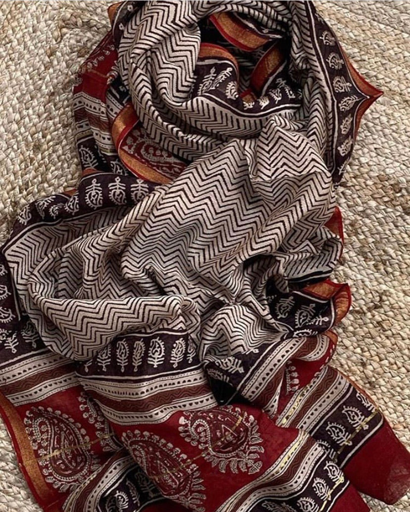 Handblock chanderi suit