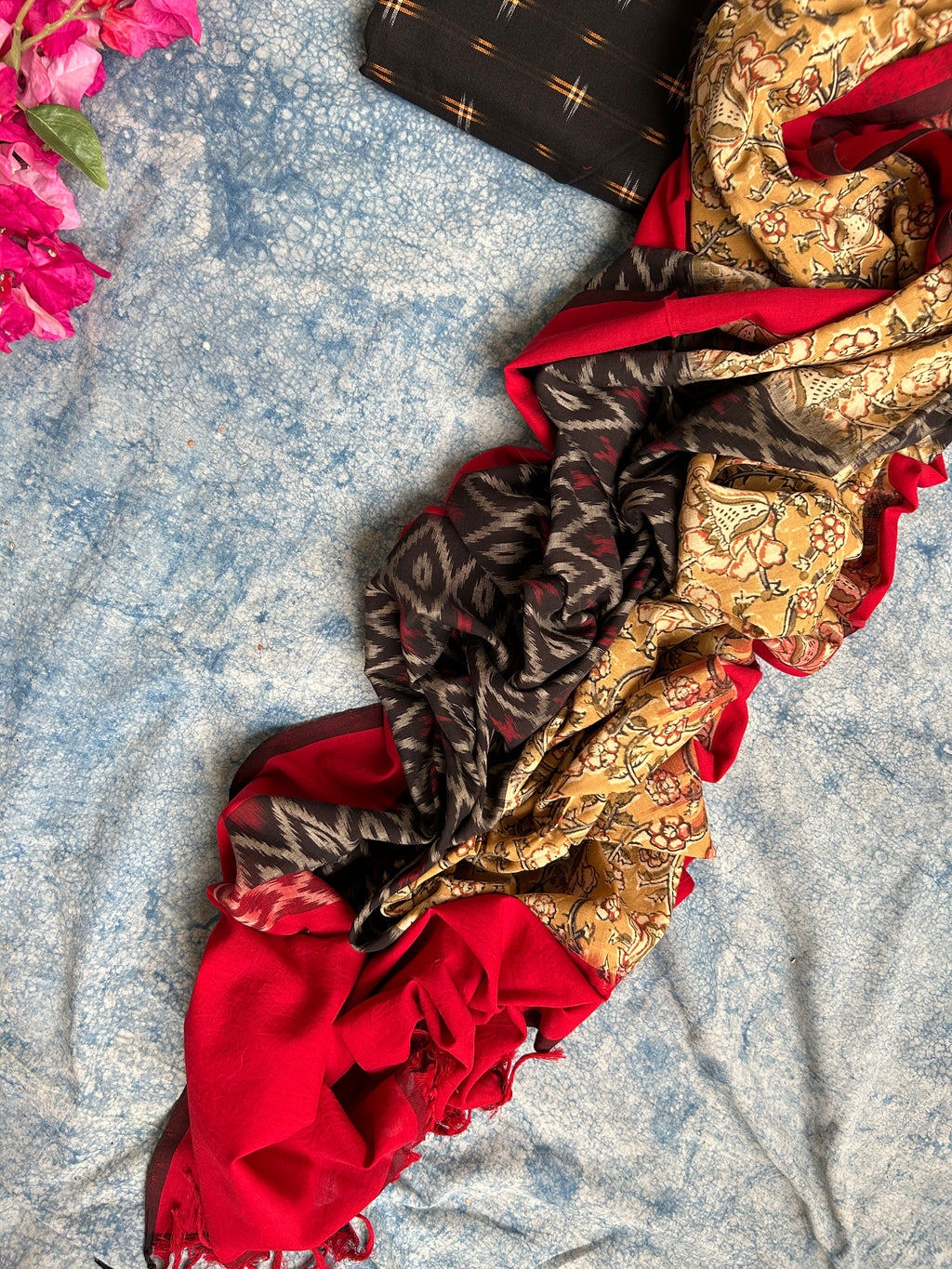 Handwoven Handcrafted Double Ikat Kalamkari Kurta Dupatta Set