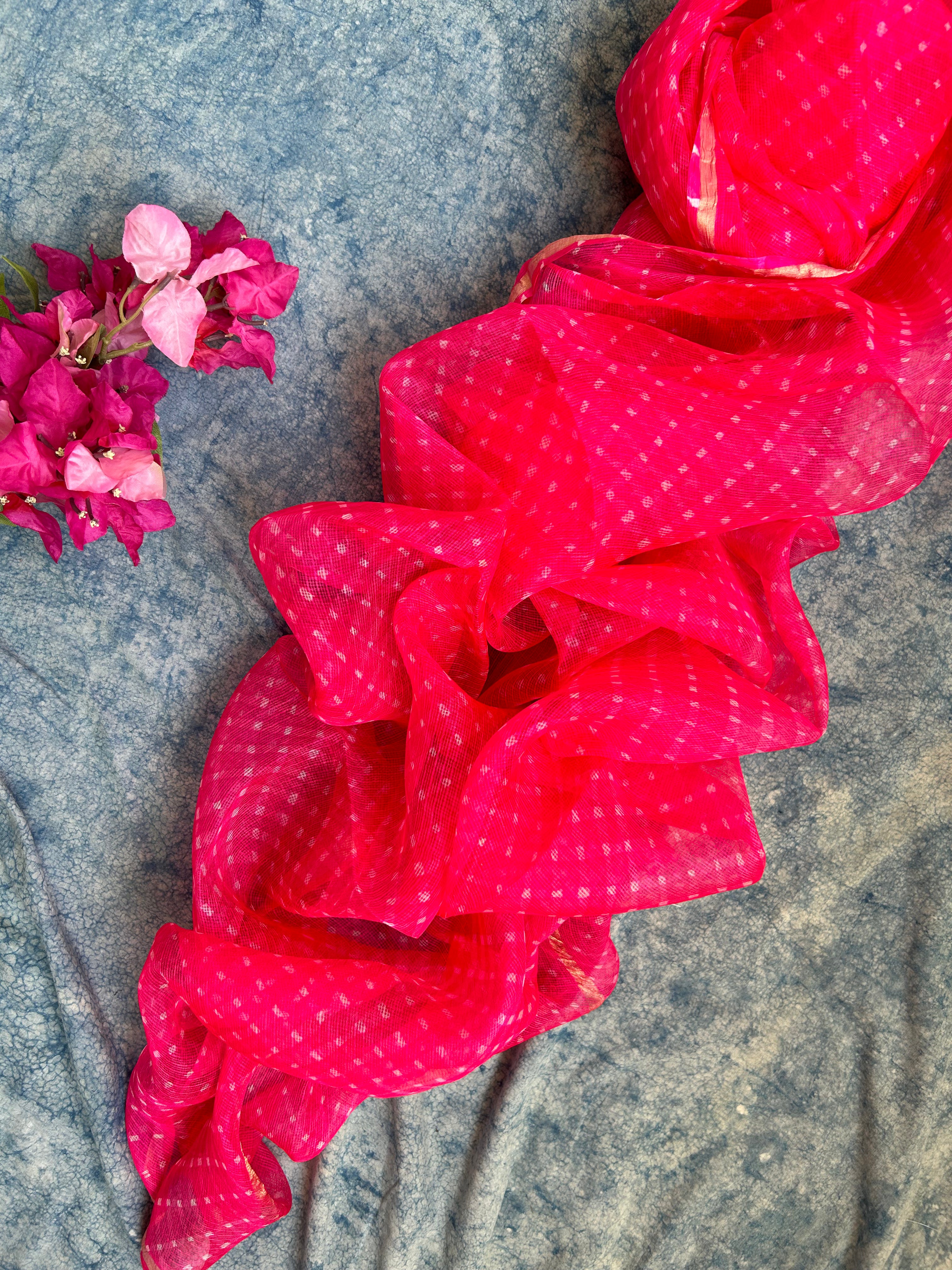 Handcrafted Tie-Dye Silk Kota Doria Dupatta