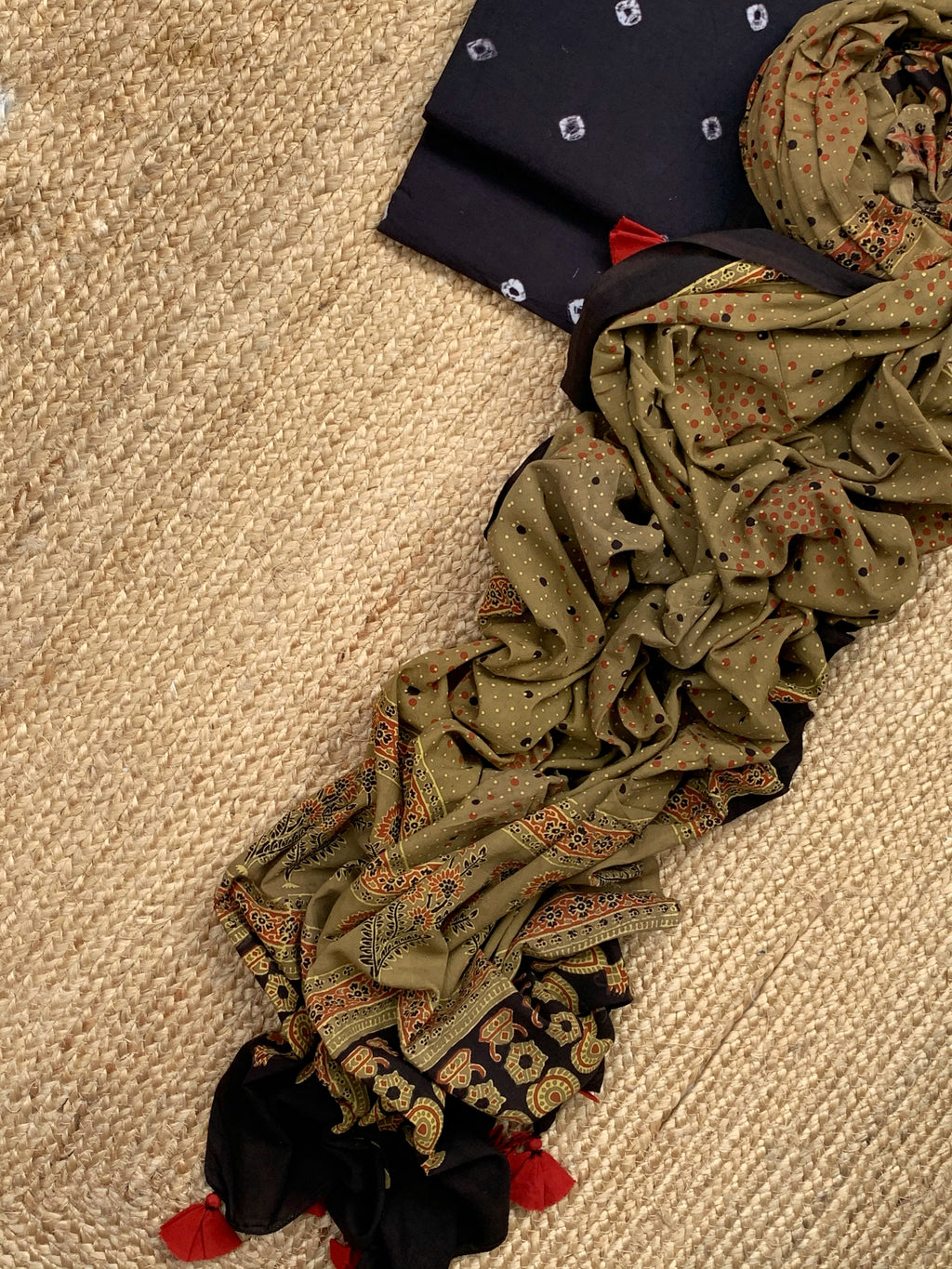 Handcrafted Bandhani Ajrakh Cotton Suit