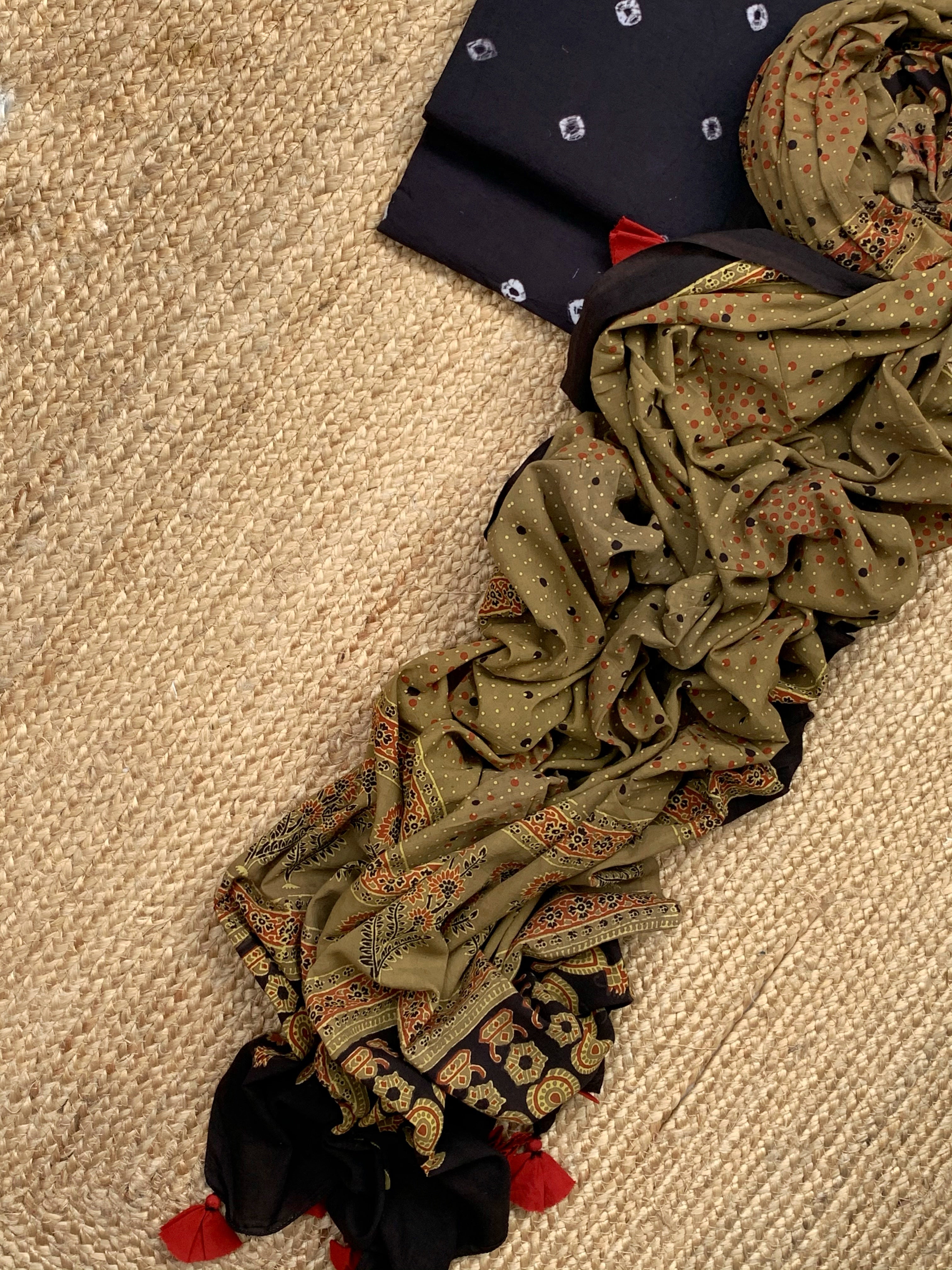 Handcrafted Bandhani Ajrakh Cotton Suit