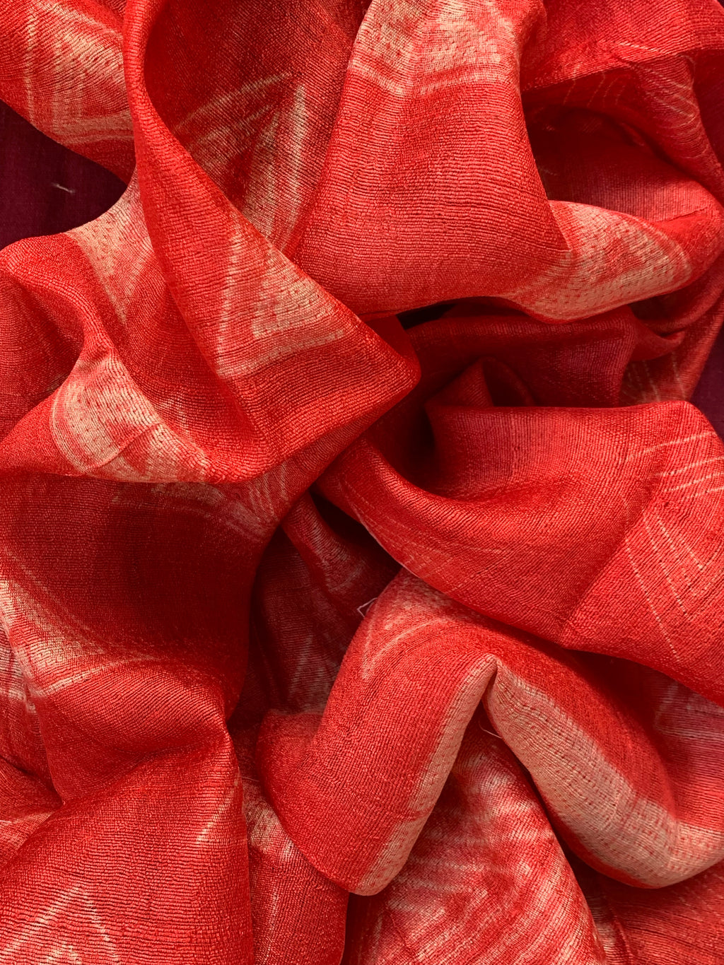 Handwoven & Handmade Tussar Shibori Kurta Dupatta Set - Tomato Red