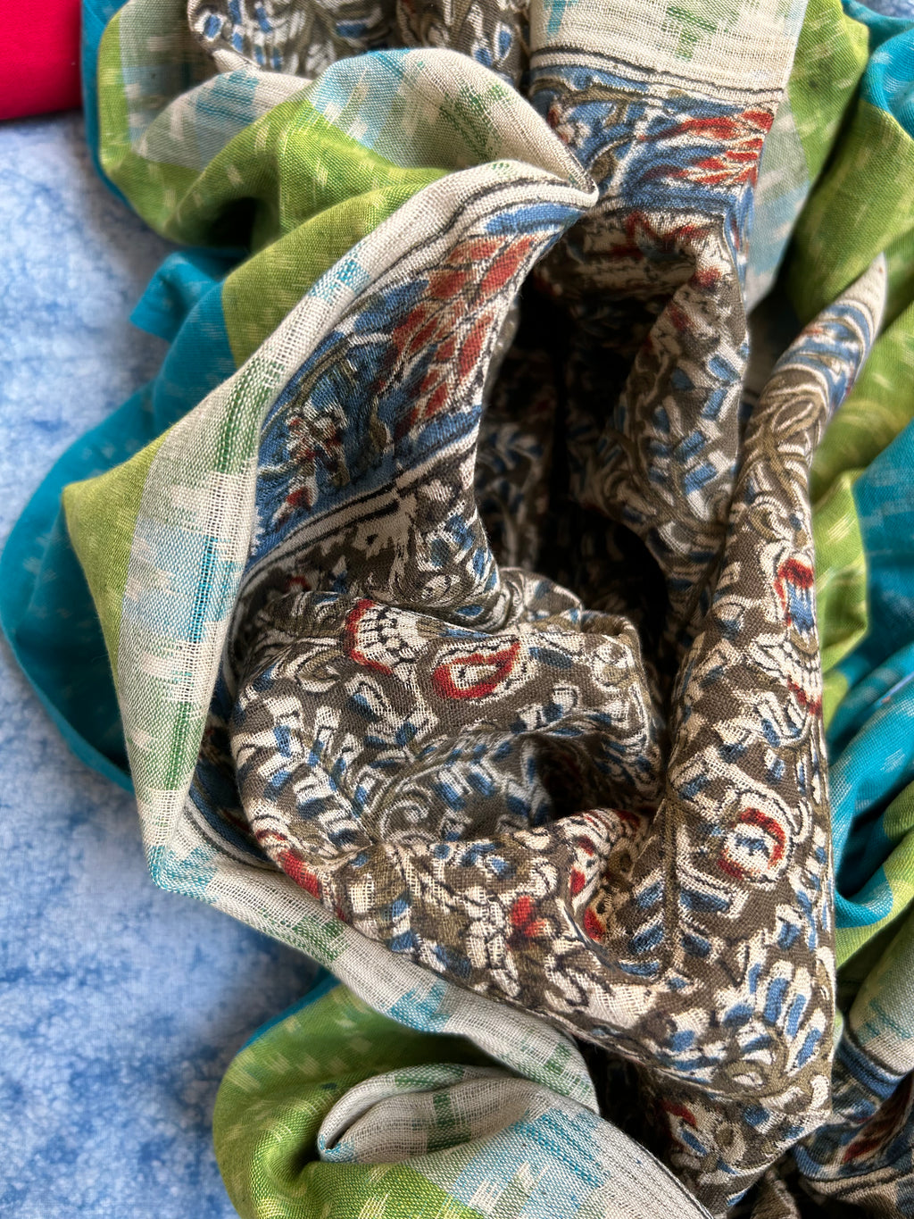 Handwoven Handcrafted Double Ikat Kalamkari Kurta Dupatta Set