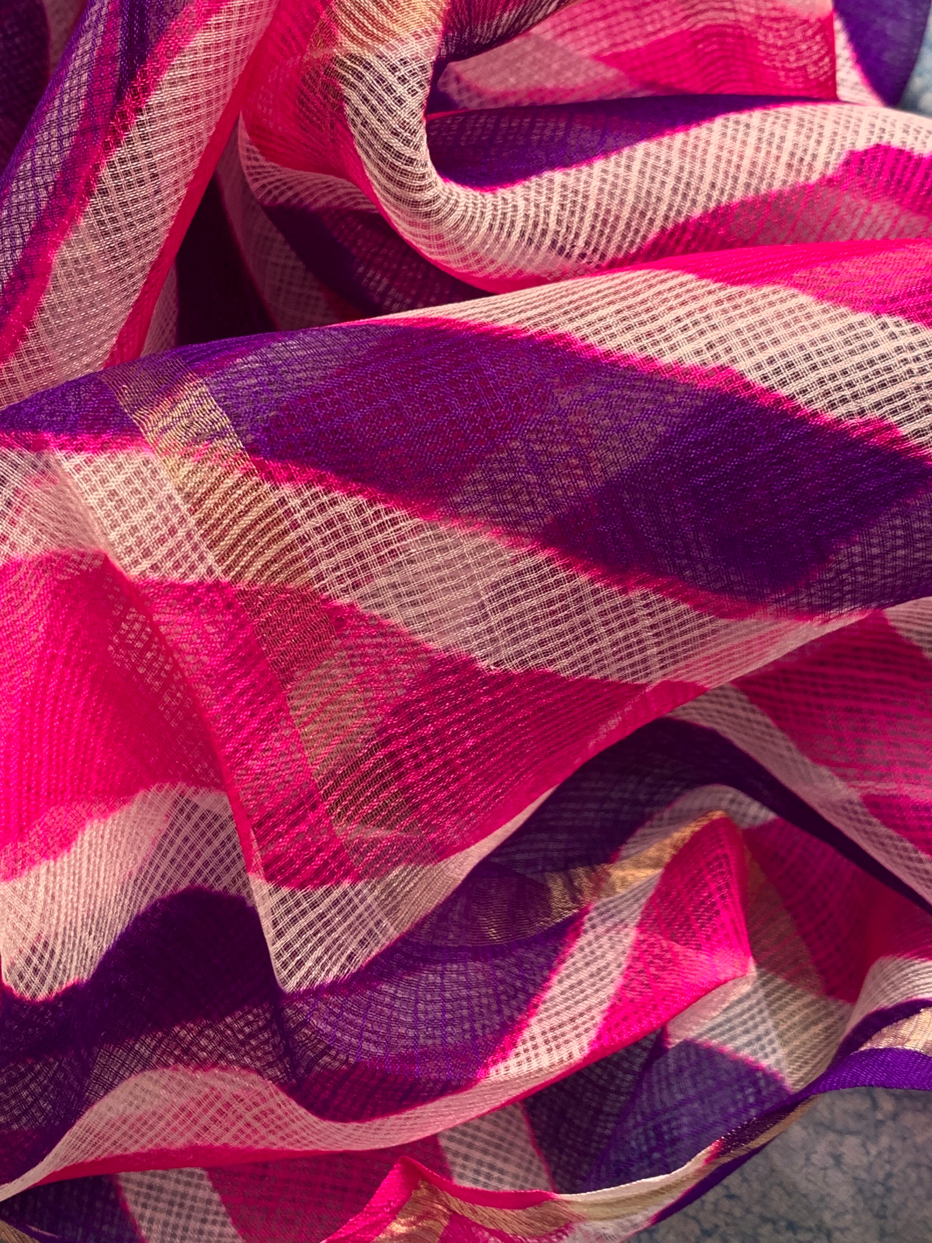Handcrafted Tie-Dye Silk Kota Doria Dupatta