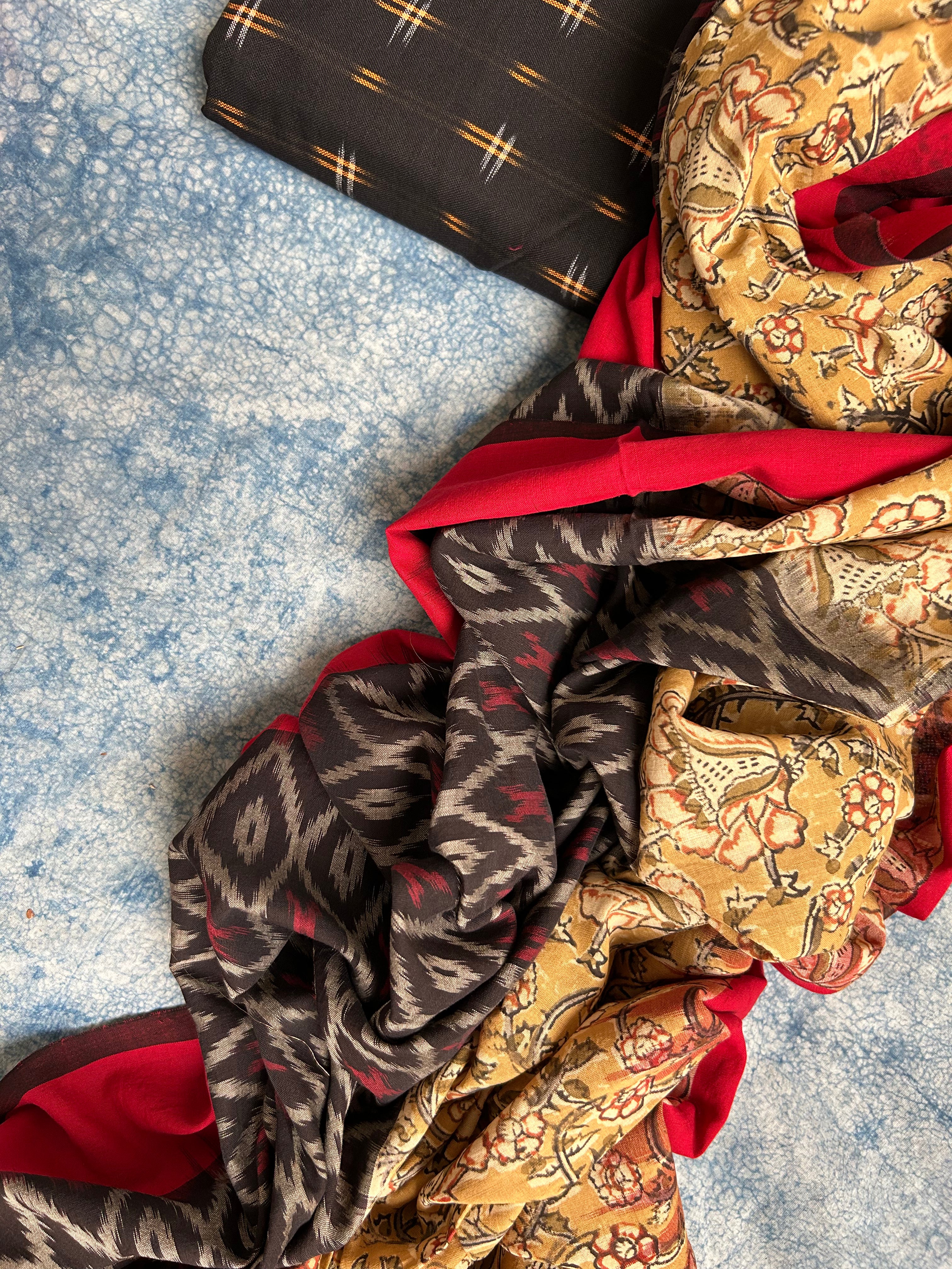 Handwoven Handcrafted Double Ikat Kalamkari Kurta Dupatta Set