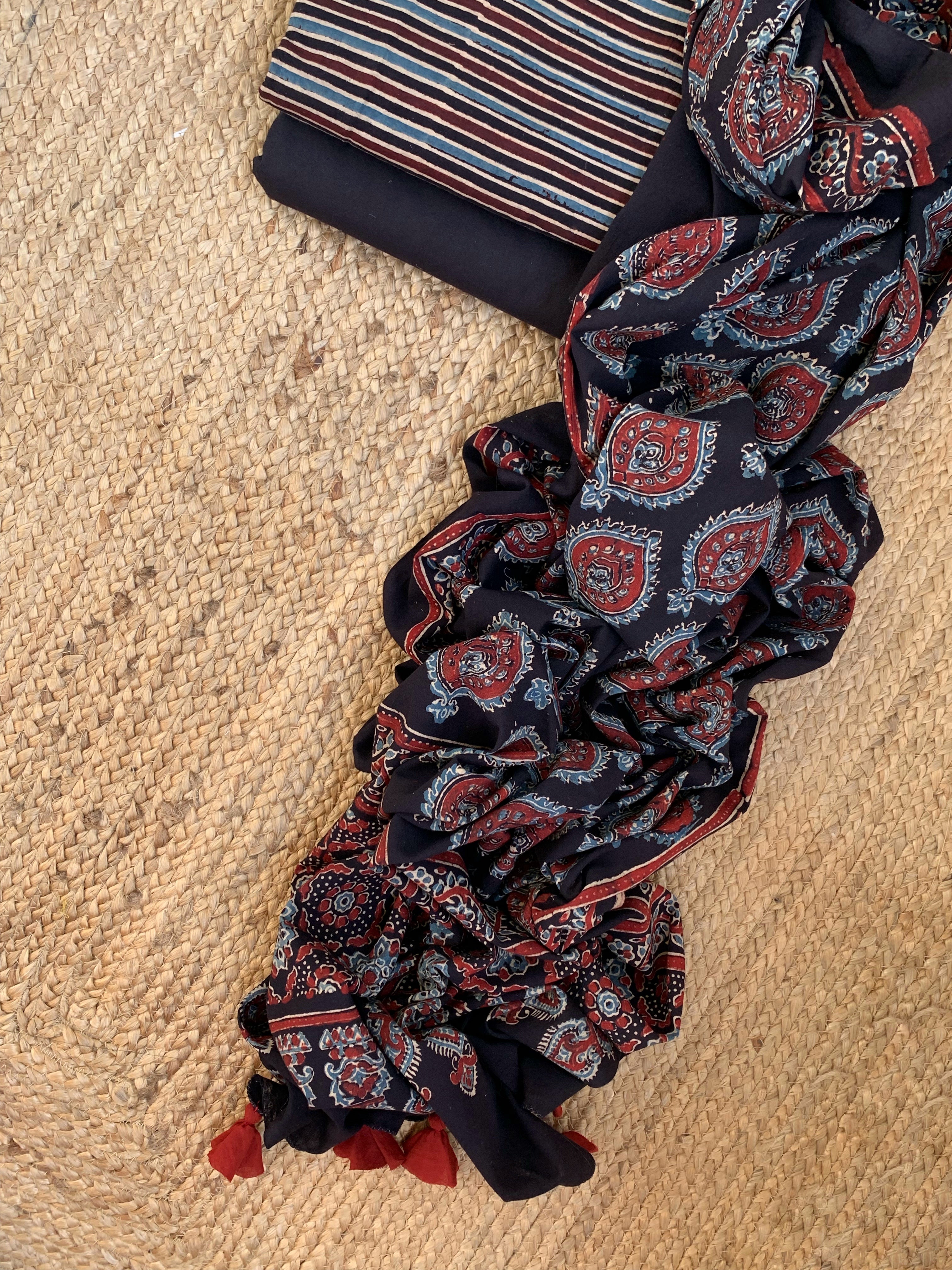 Handblock Ajrakh Cotton Suit
