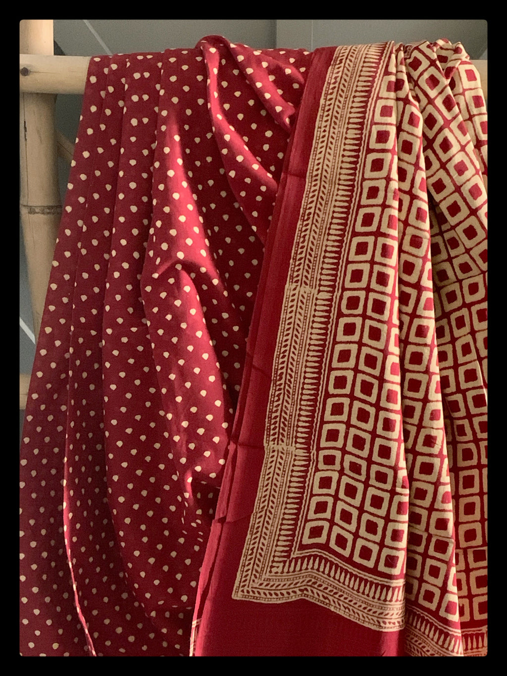 Red Handblock Printed Cotton Saree