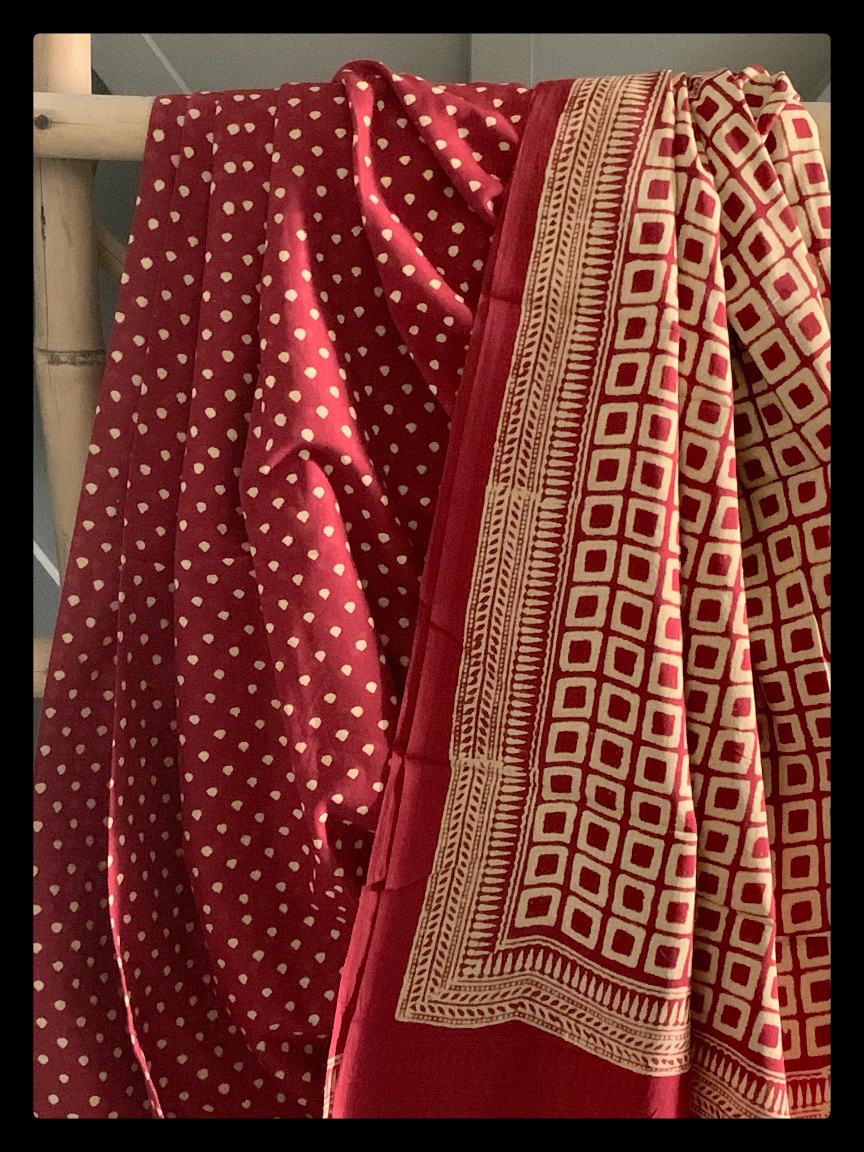 Red Handblock Printed Cotton Saree