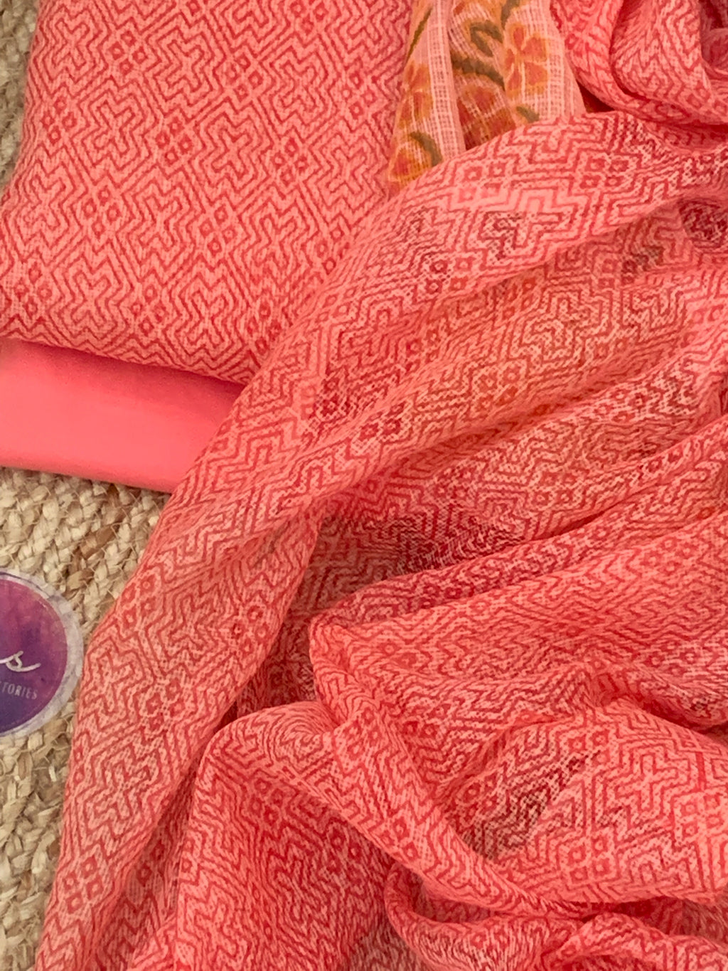 Coral Pink Handcrafted Kota Suit