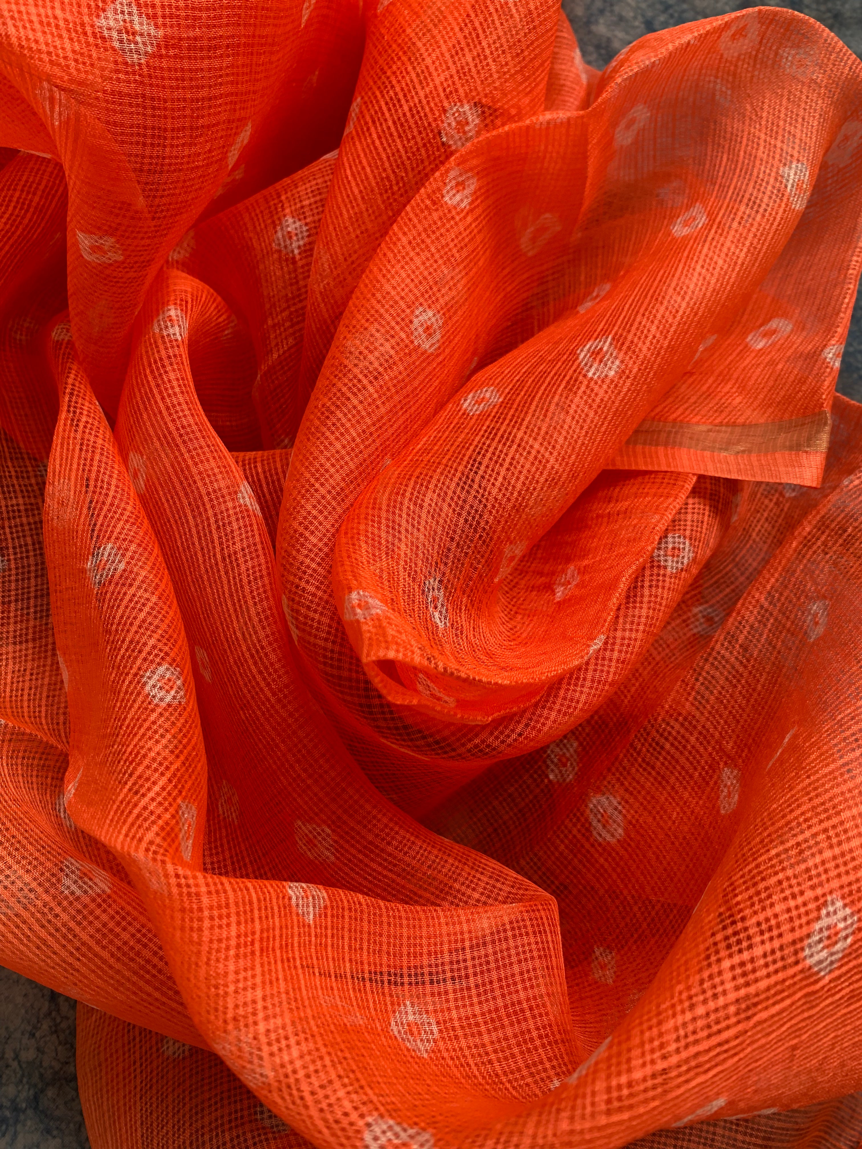 Handcrafted Tie-Dye Silk Kota Doria Dupatta - Orange