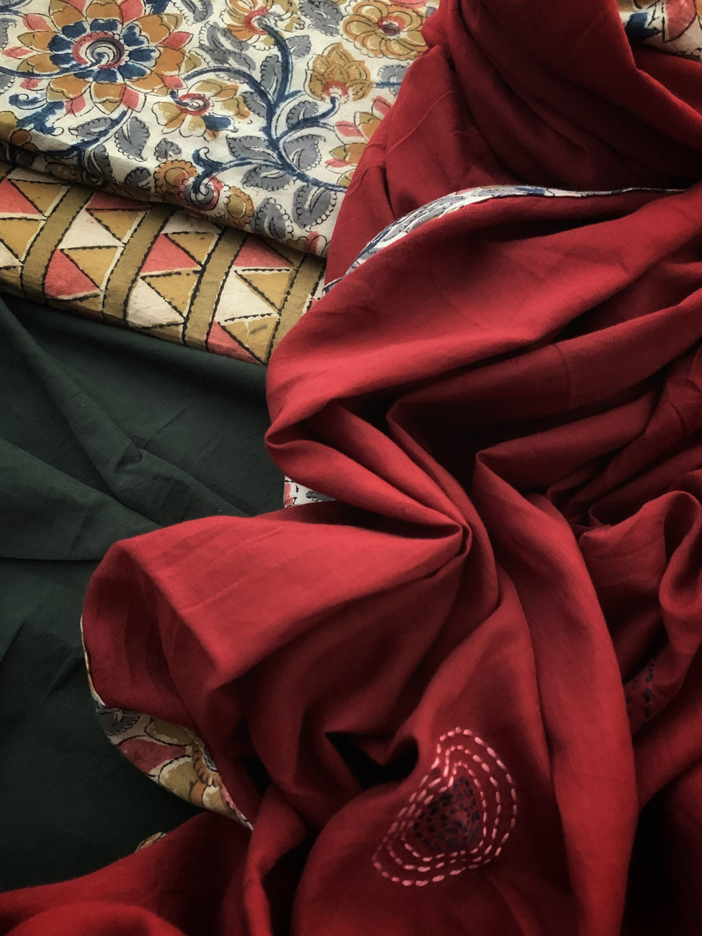 Handblock Kalamkari Cotton Mul Dupatta Suit