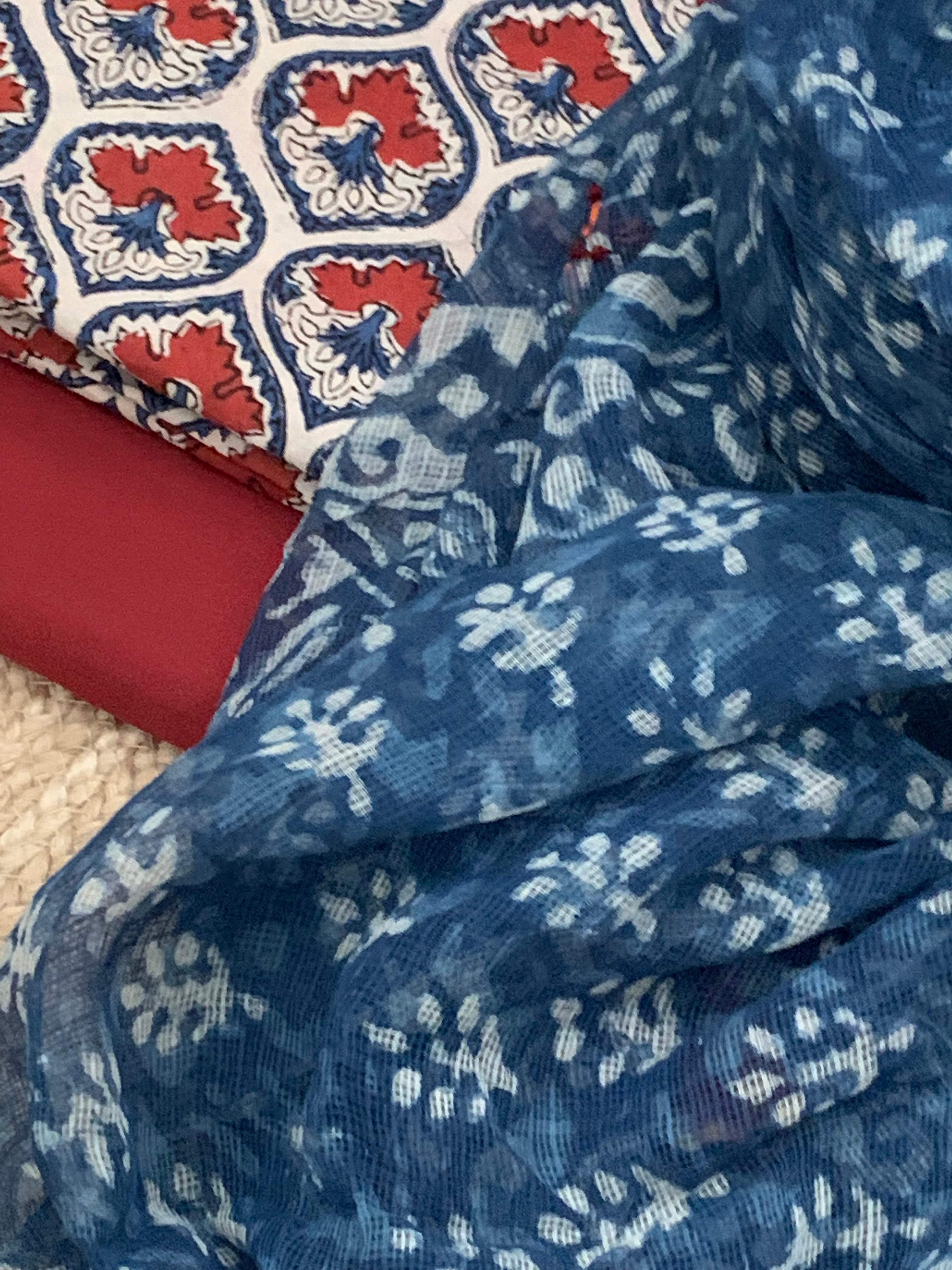Handblock cotton kota dupatta set