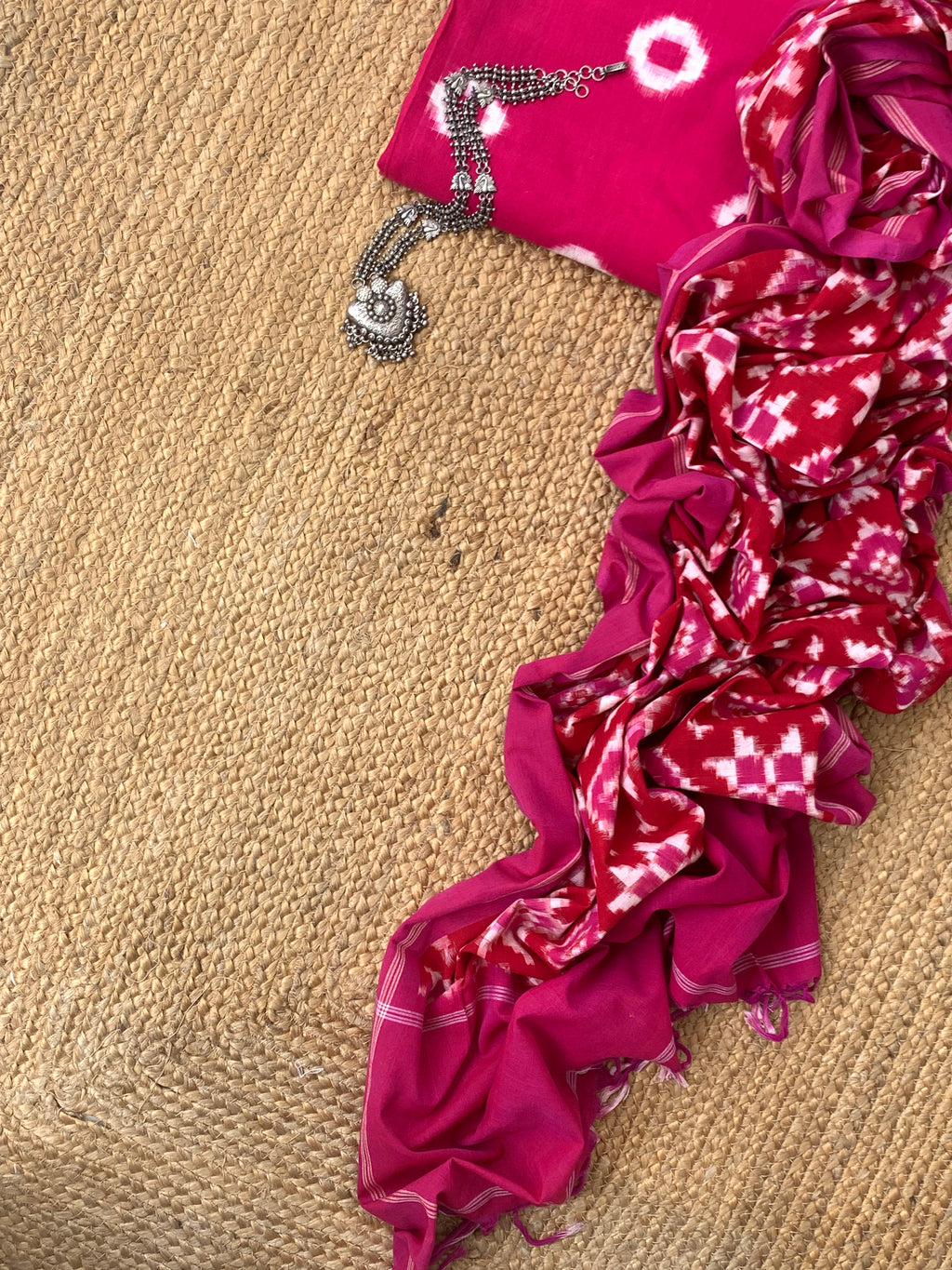 Handwoven Double Ikat Kurta Telia Dupatta Set