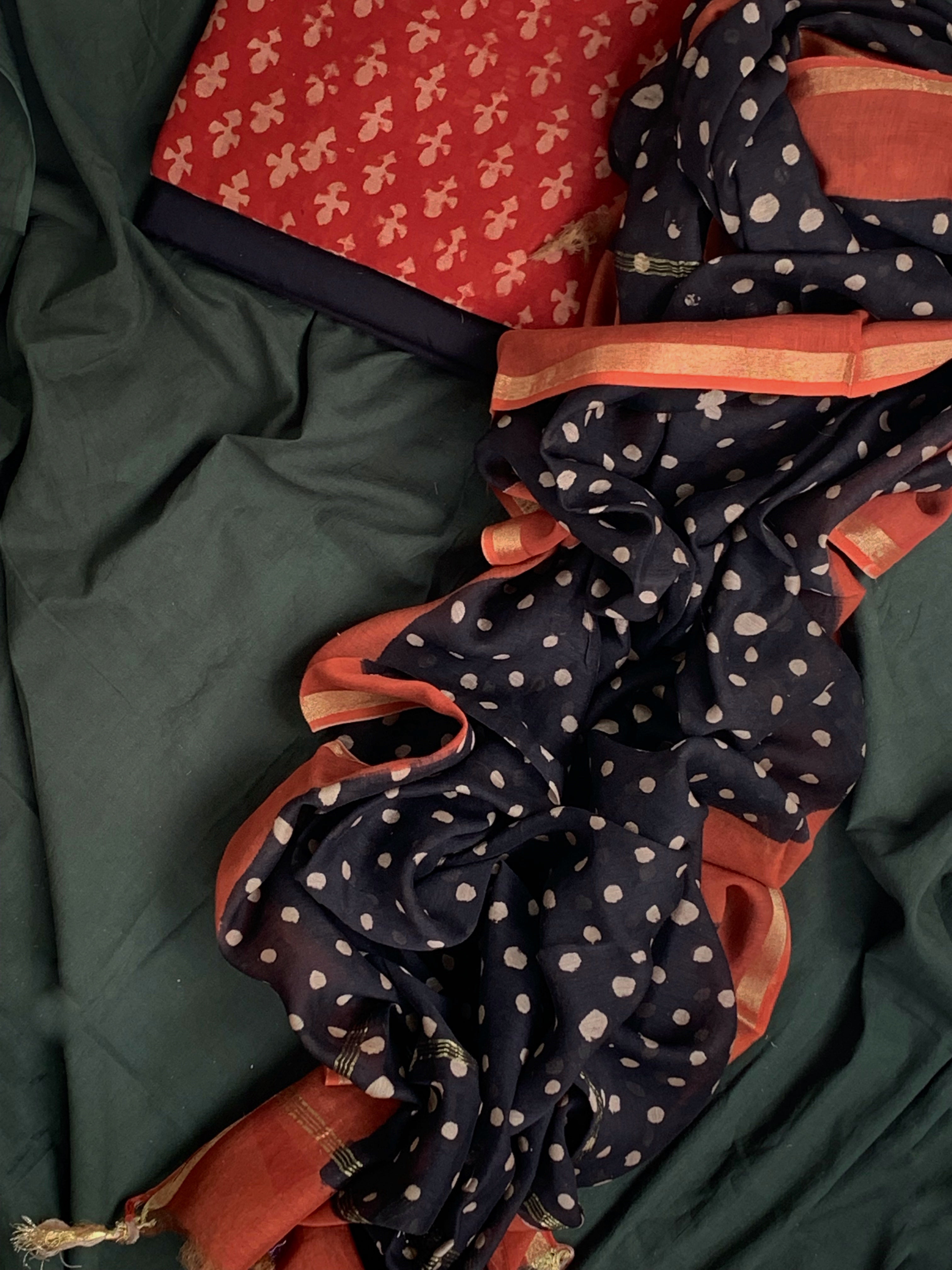 Handblock Chanderi Silk Cotton Suit
