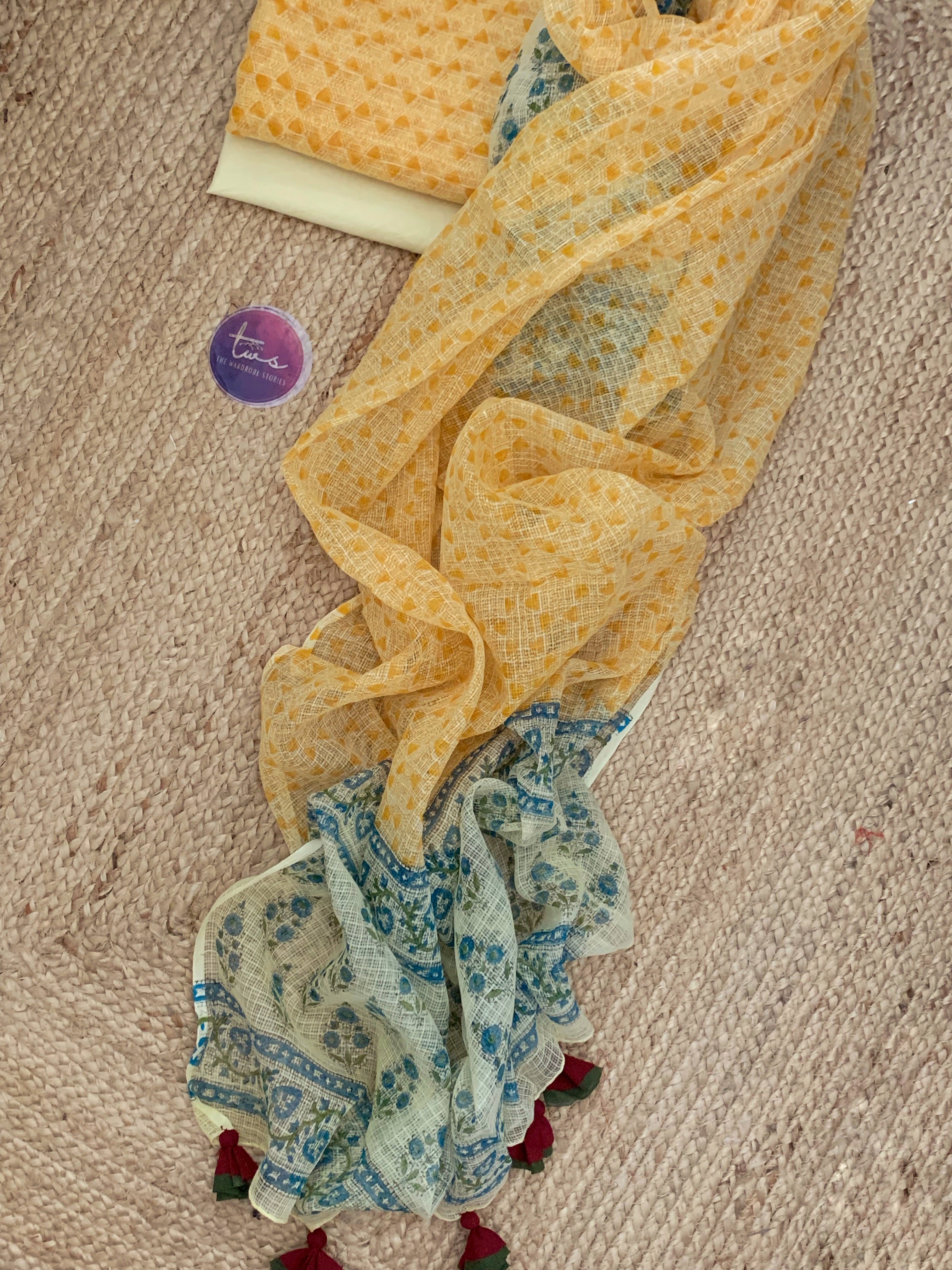 Pastel Yellow Handcrafted Kota Suit