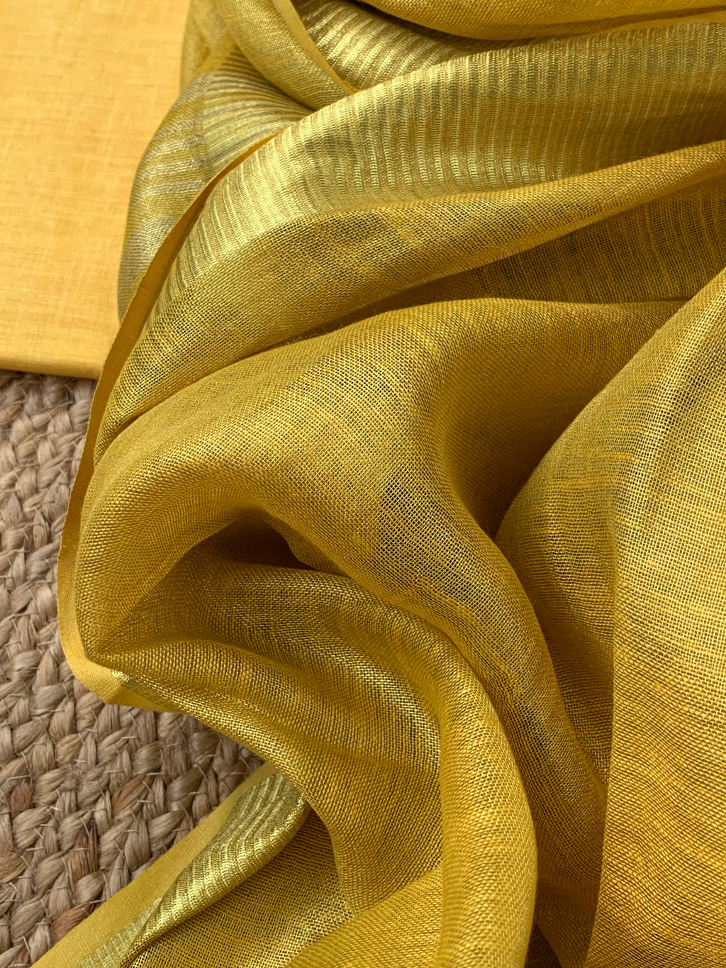 Handcrafted Linen Kurta Dupatta Set - Yellow Gold