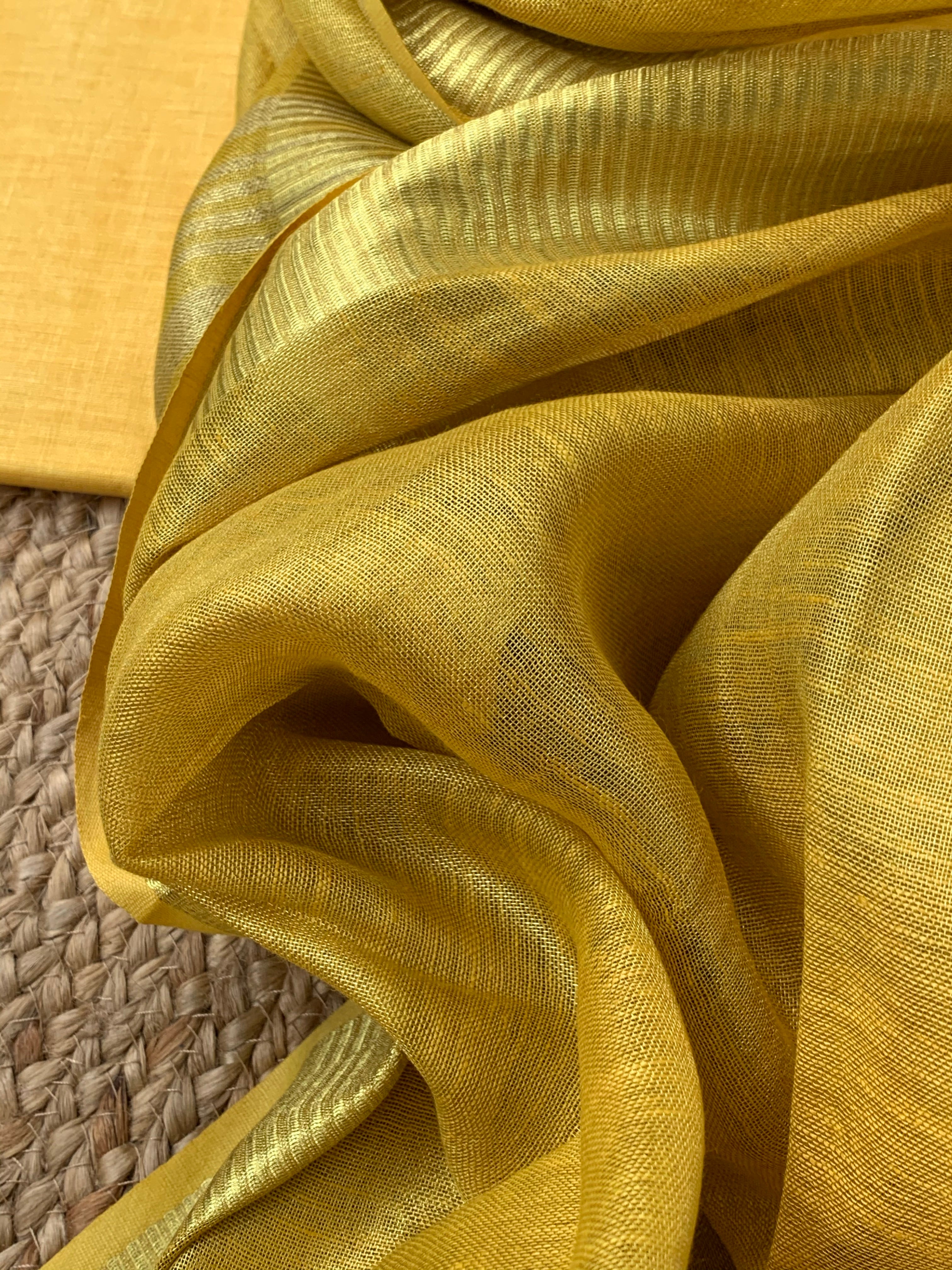 Handcrafted Linen Kurta Dupatta Set - Yellow Gold