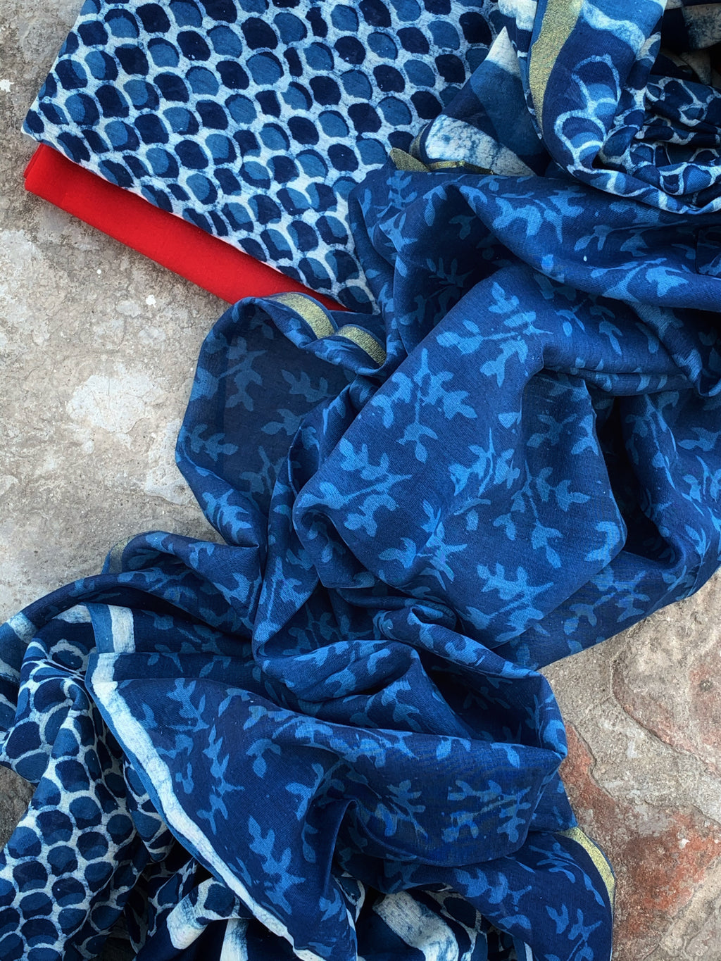 Handblock chanderi suit