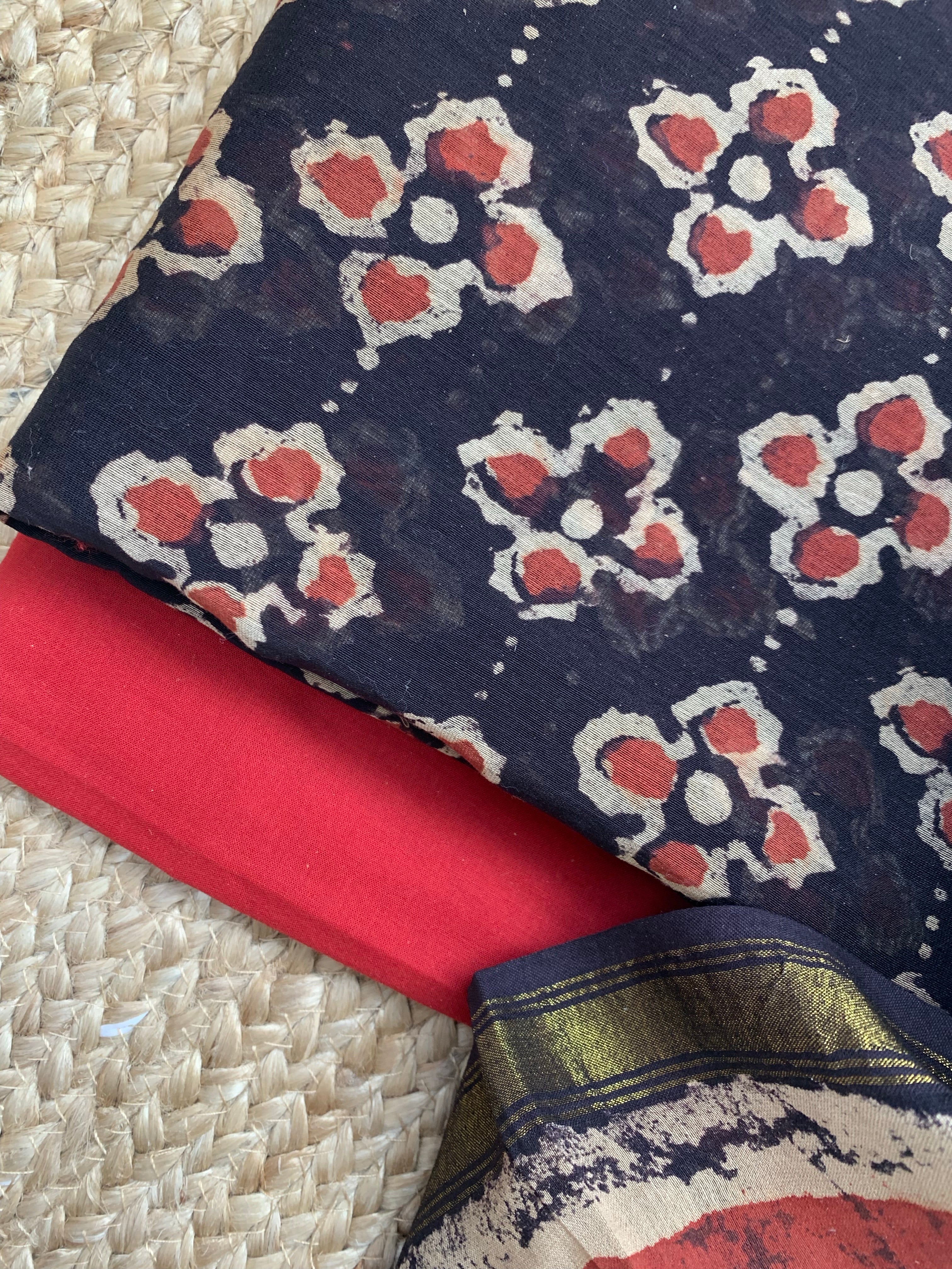 Handblock Chanderi Silk Cotton Suit