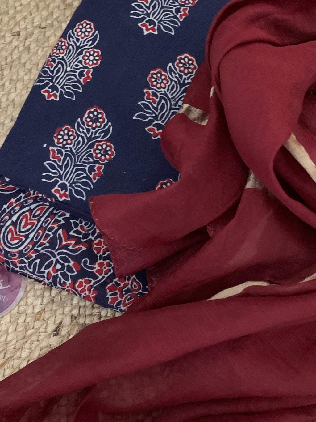 Hand block Print Cotton Chanderi Dupatta Set