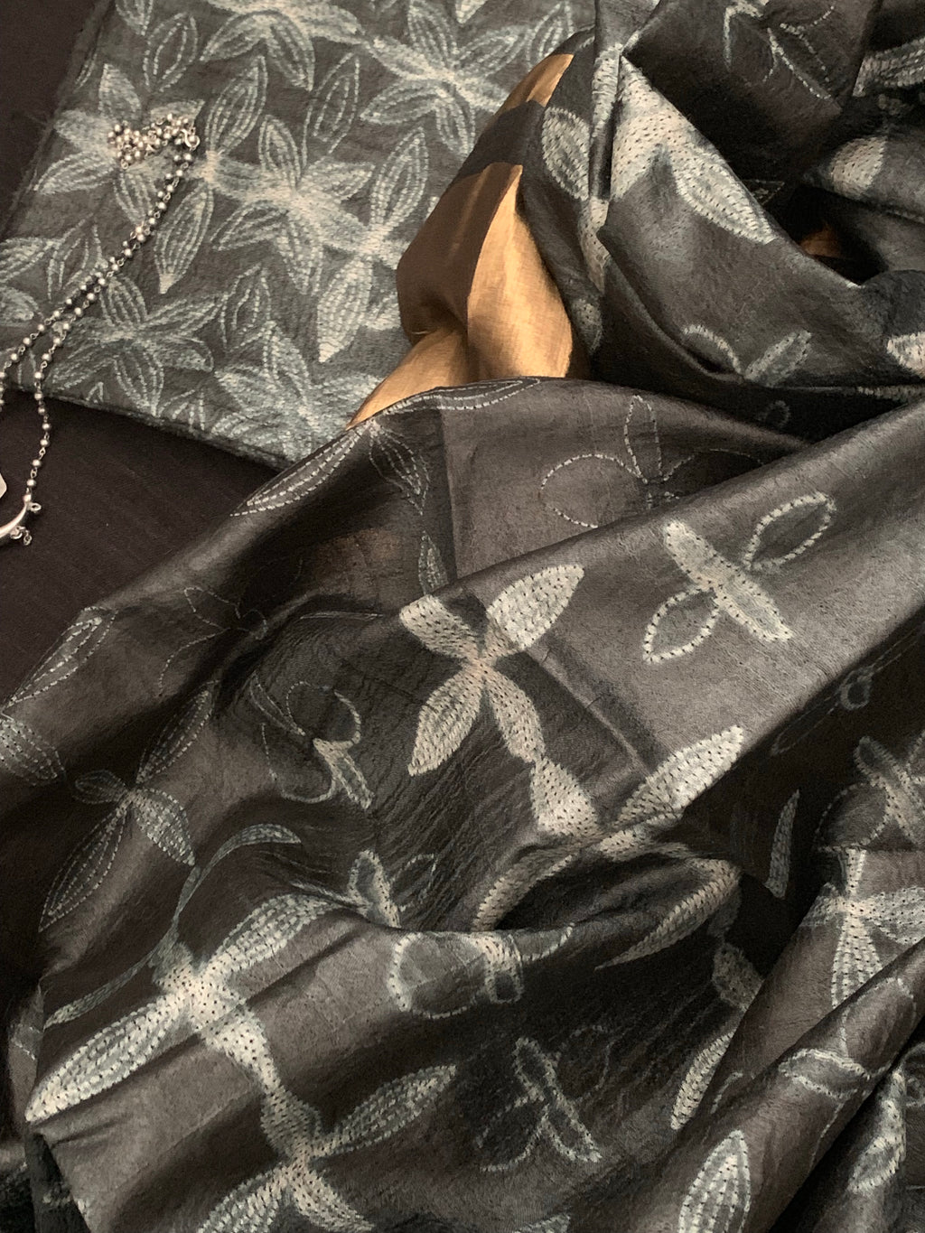 Handwoven & Handmade Tussar Shibori Kurta Dupatta Set