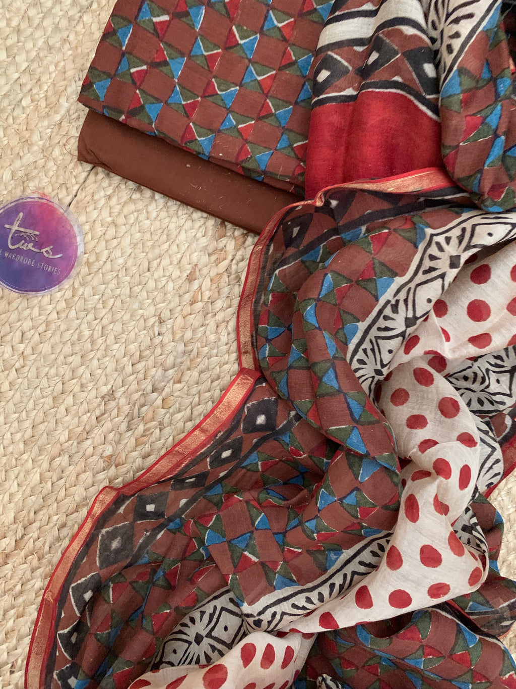 Handblock chanderi suit