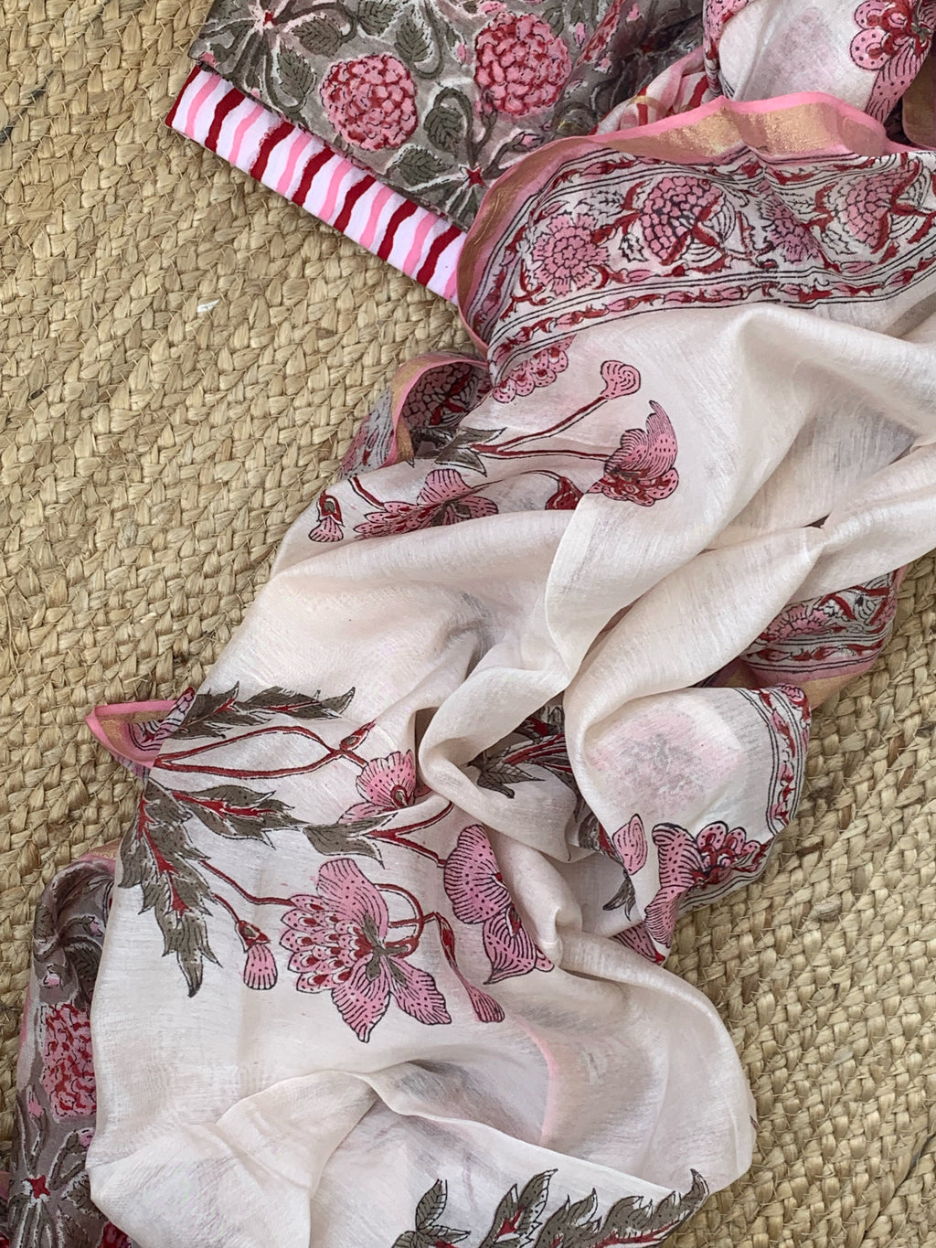 Handblock Chanderi Silk Cotton Suit