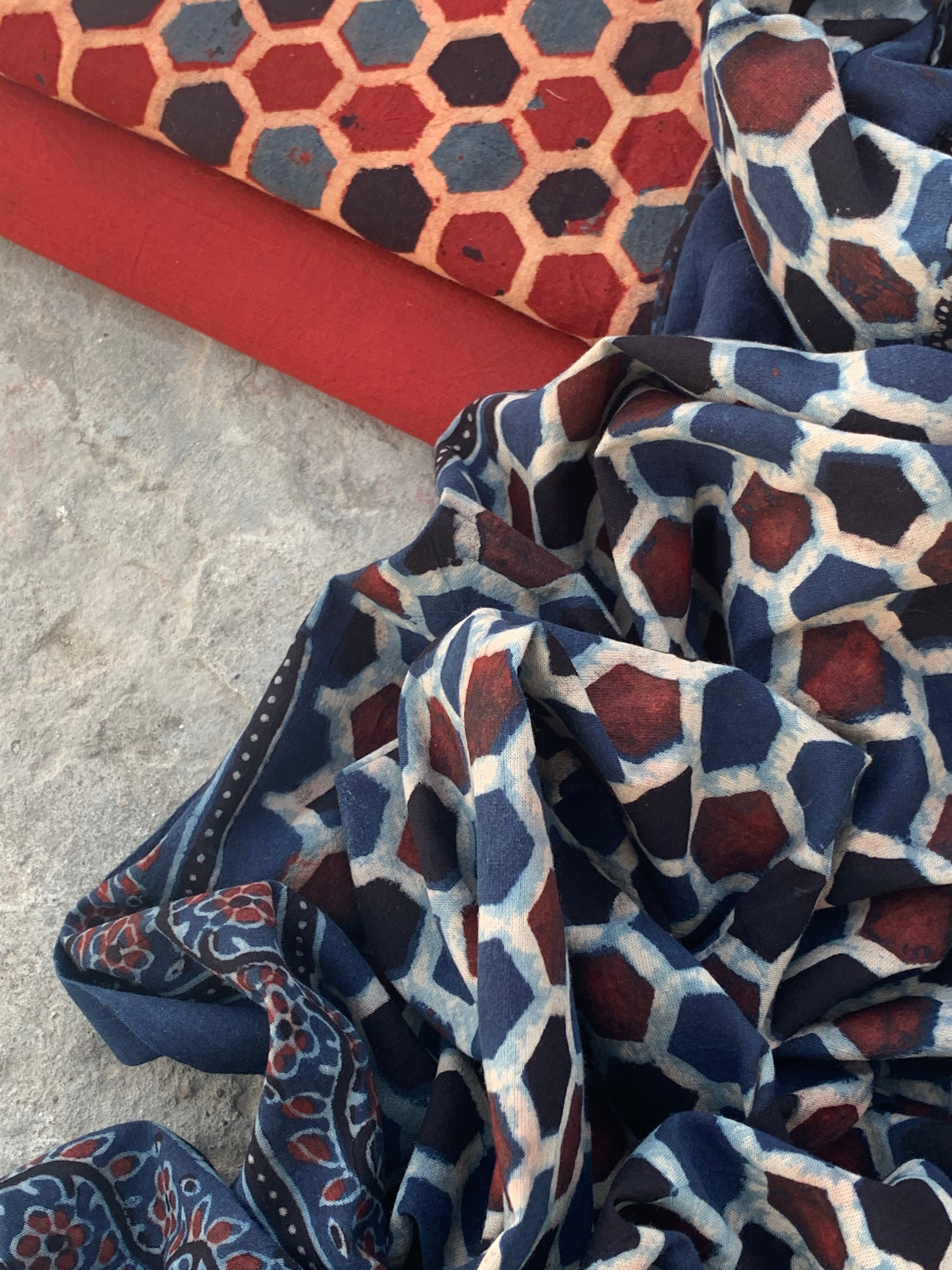 Handblock Ajrakh Cotton Suit