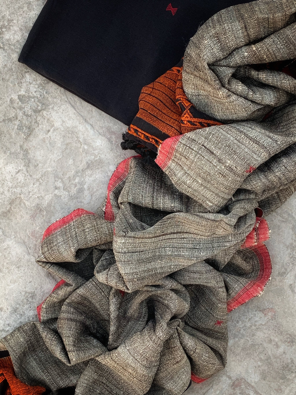 Handwoven Tussar Silk Cotton Bhujodi Kurta Dupatta Set