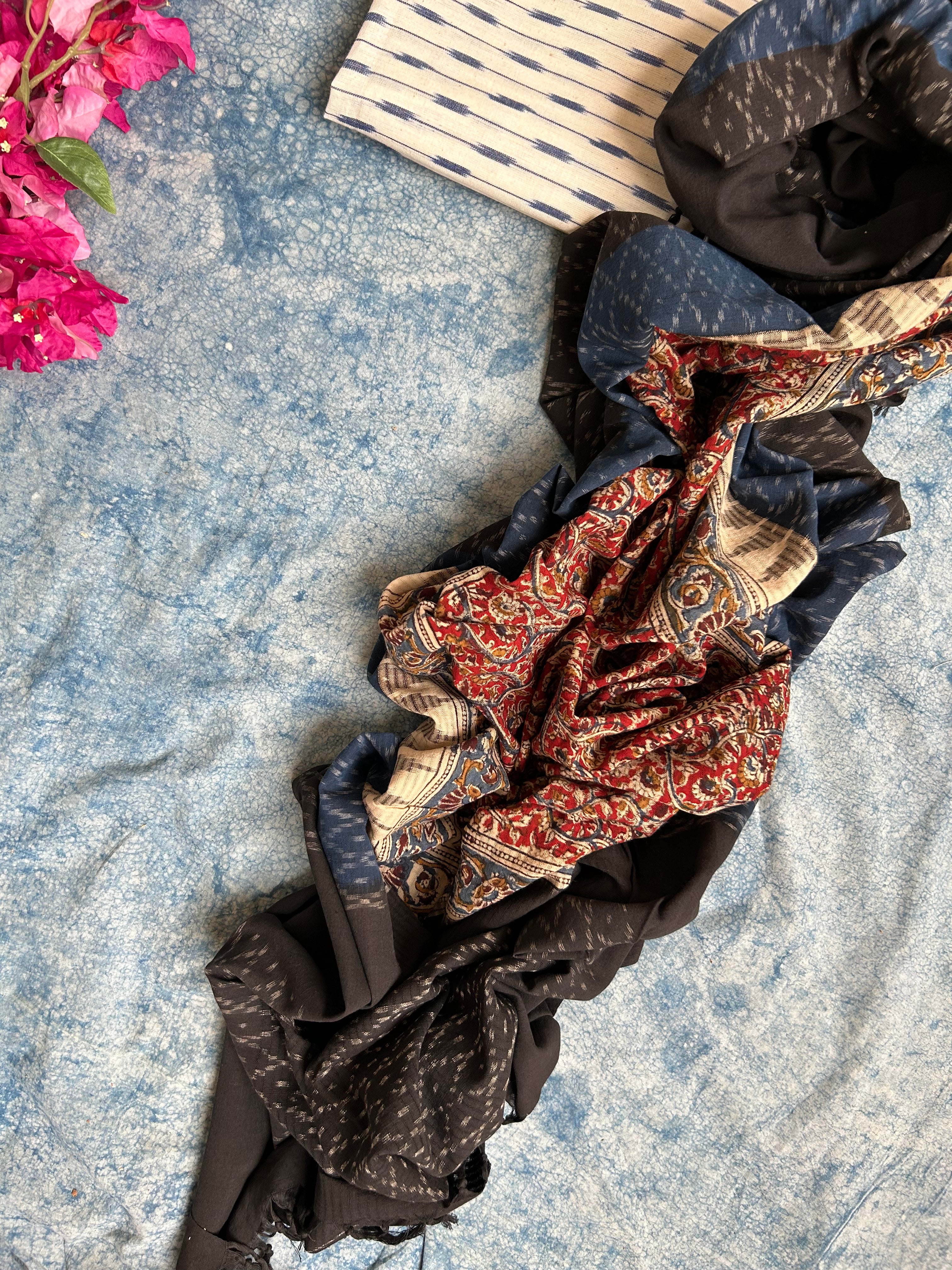 Handwoven Handcrafted Ikat Kalamkari Kurta Dupatta Set