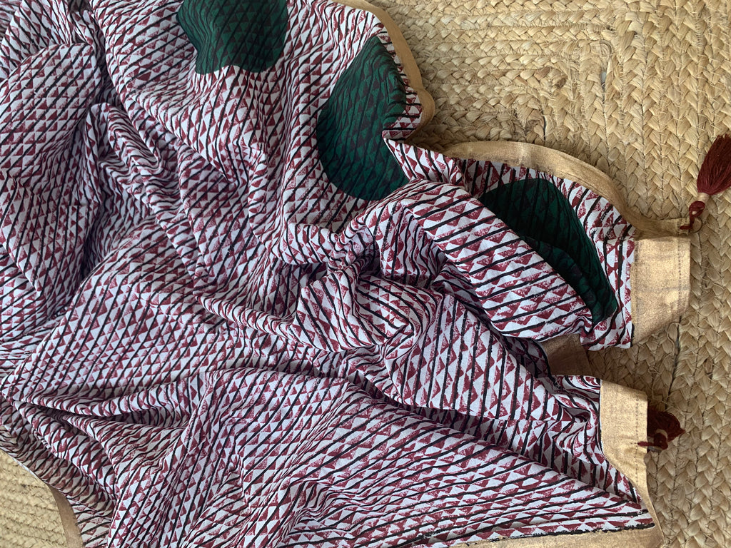 Handcrafted Cotton Mul Dupatta Suit - Grass Green