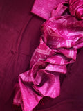 Handwoven & Handmade Tussar Shibori Kurta Dupatta Set - Rose Pink