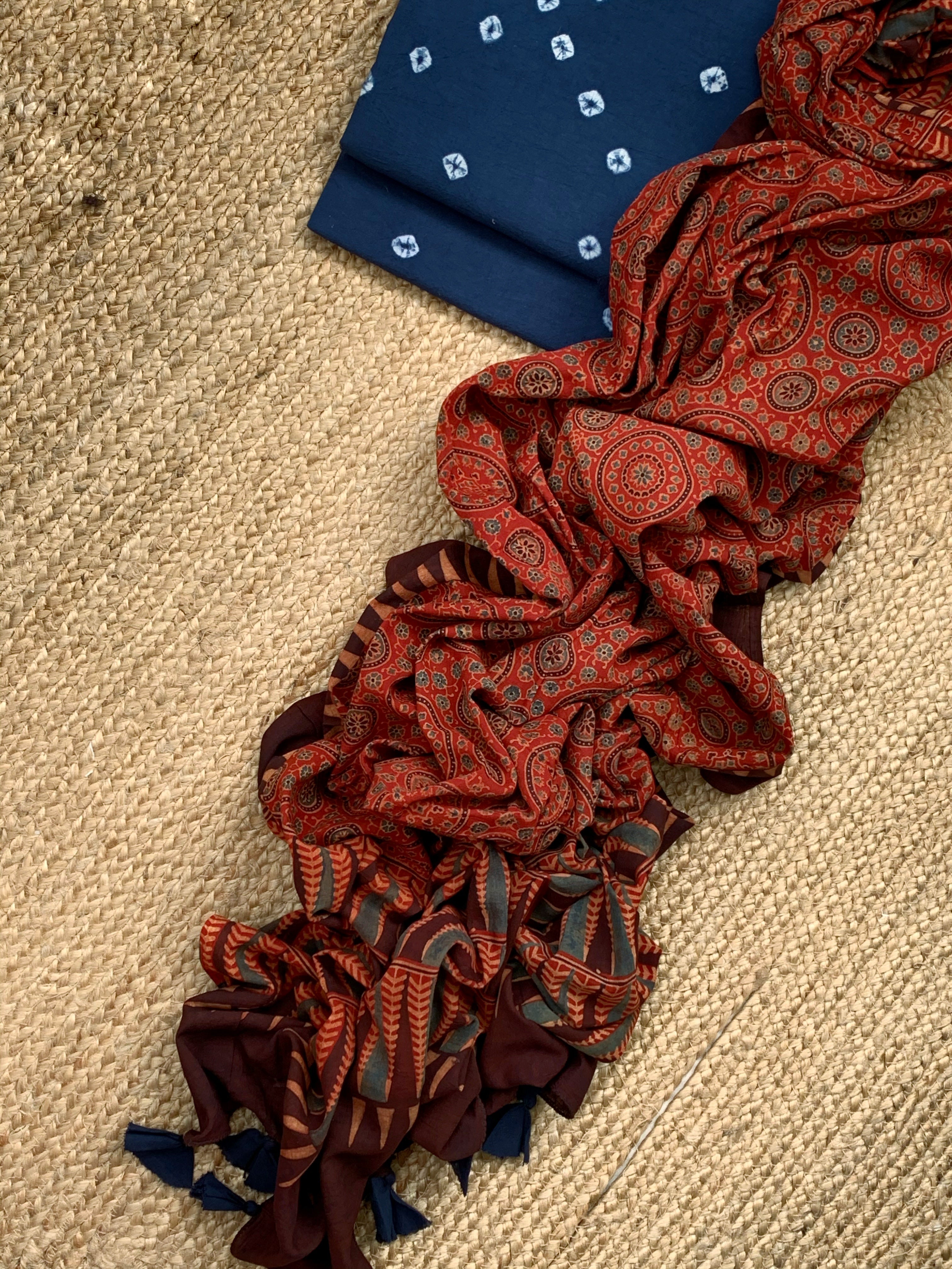 Handcrafted Bandhani Ajrakh Cotton Suit